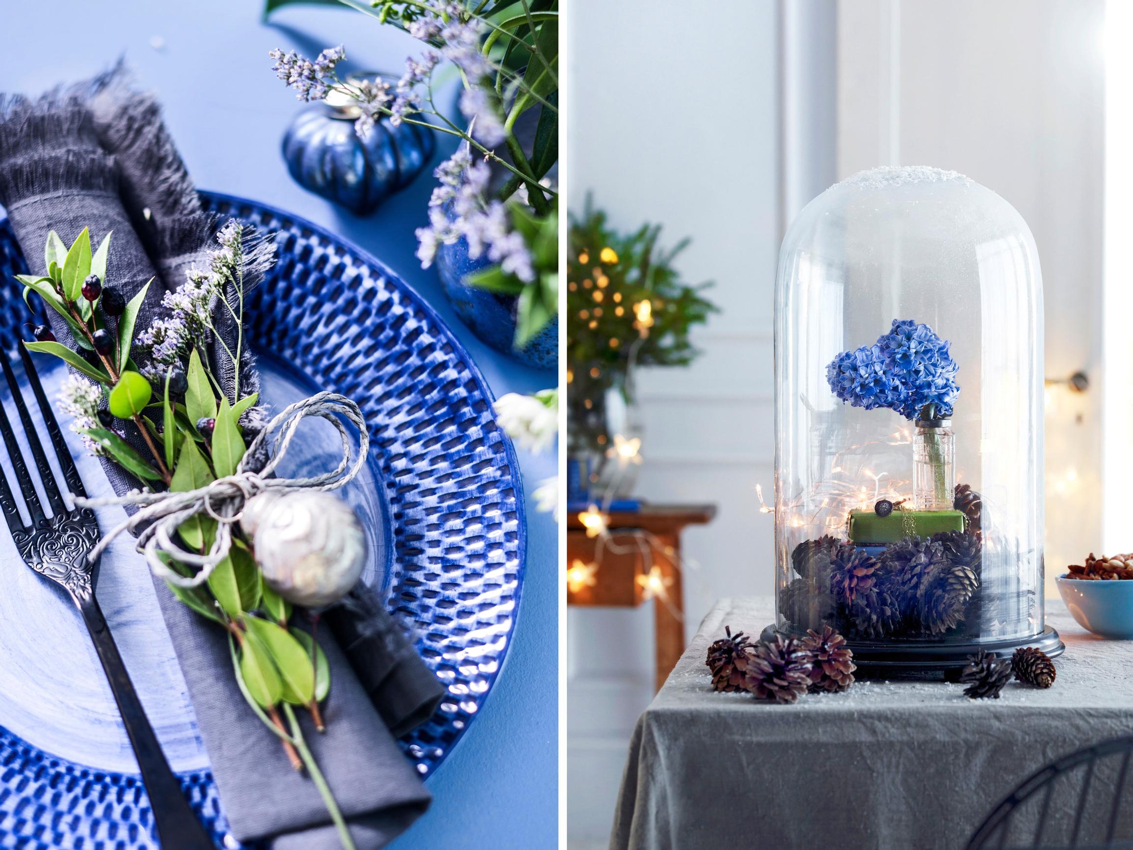 Jouluiset asetelmat syntyvät sinisellä – 5 inspiroivaa kattaus- ja koristeluideaa