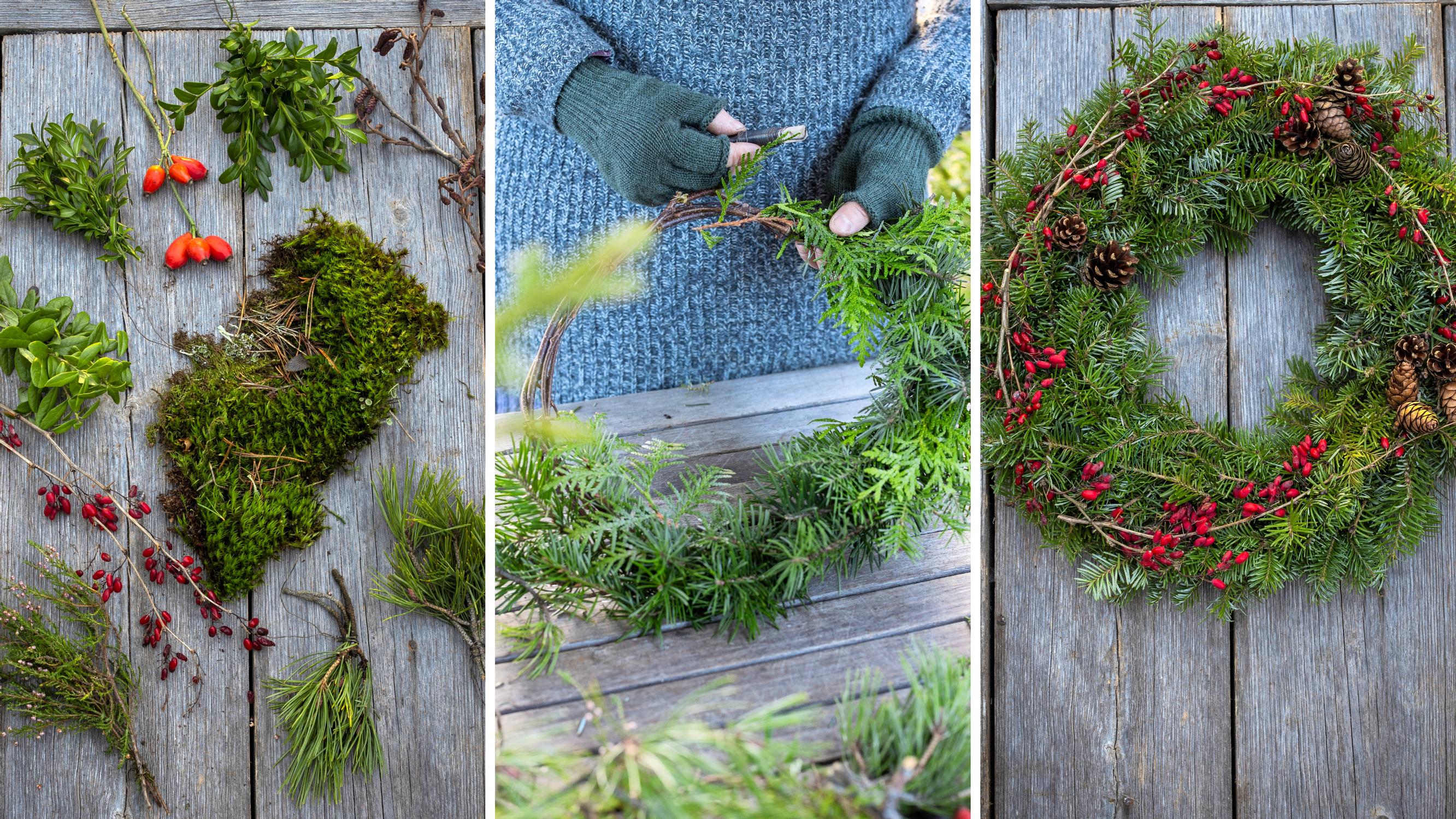 Haaveissa kranssi? Hortonomi Outi Tynys vinkkaa, miten teet sen oman pihan tai luonnon materiaaleista
