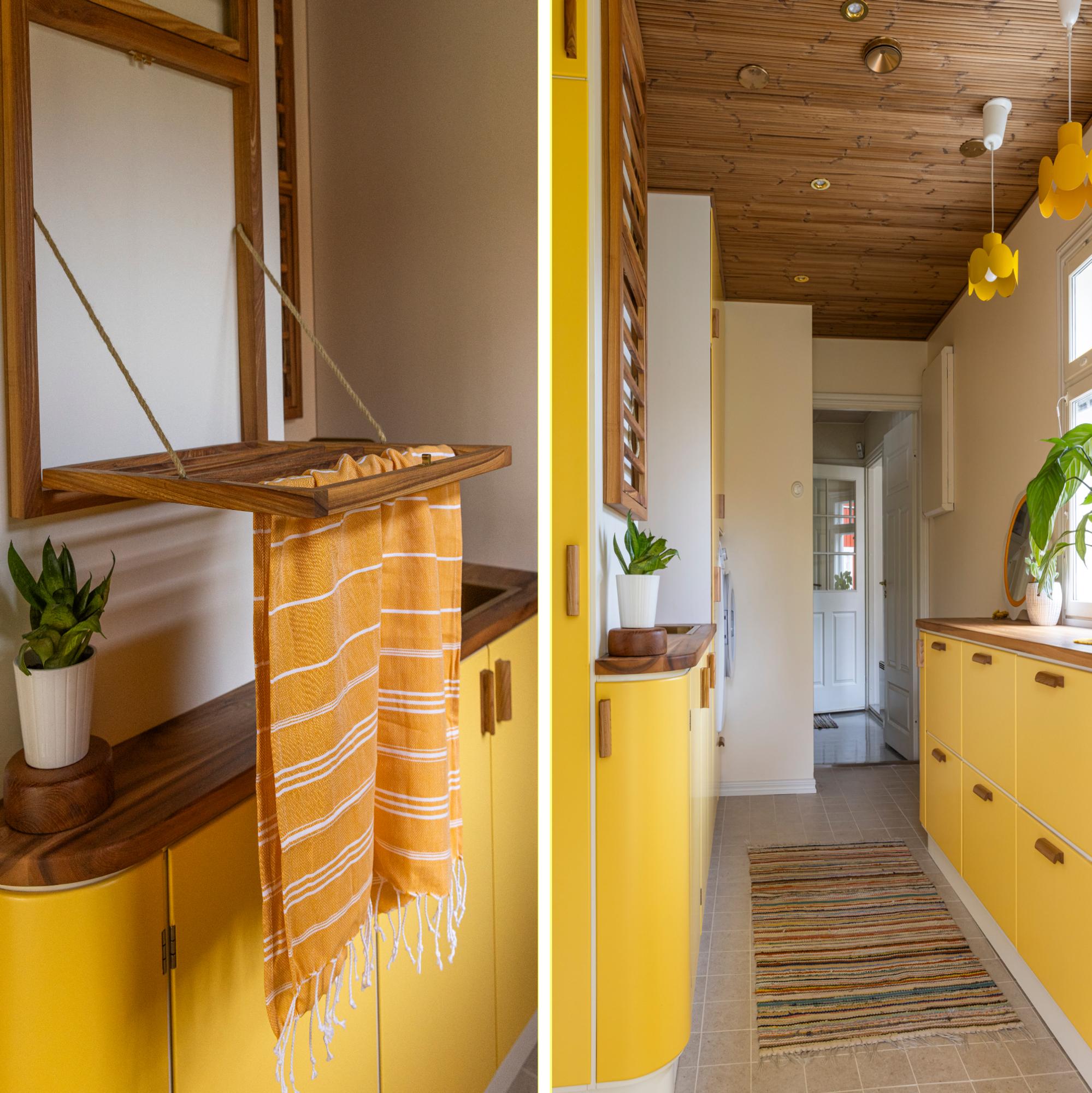 Kasat katosivat ja kura pysyy vihdoin kurissa – Elisa eli Elluyellow remontoi kodinhoitohuoneesta toimivan (ja tietysti keltaisen!)