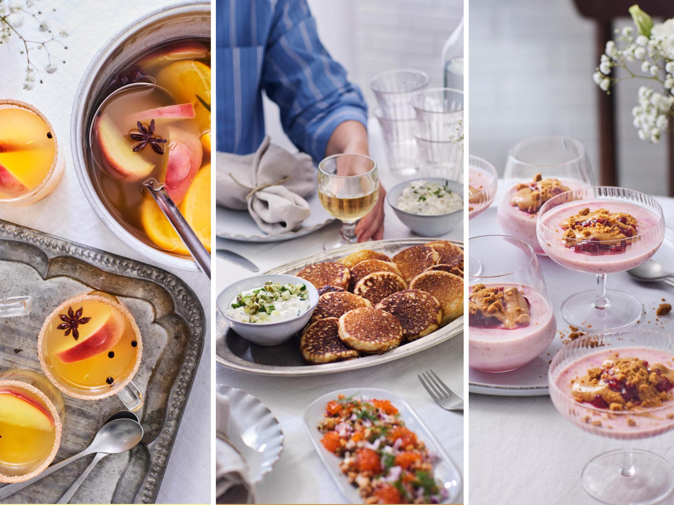 Mutkaton blinimenu – lämmin siideri, pikkublinit kolmella täytteellä ja puolukkapannacotta