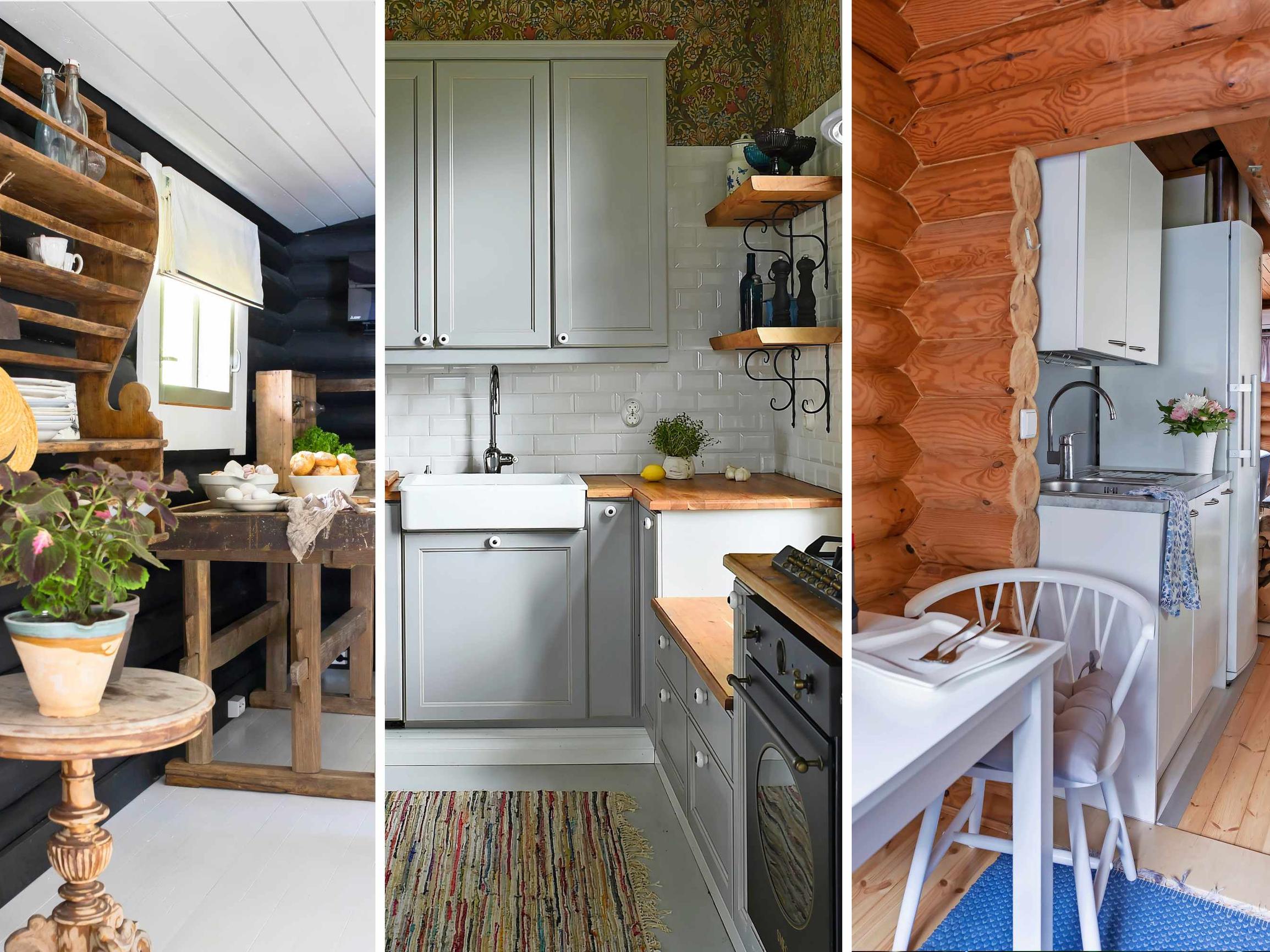 Hei hei, myrtsi mökkikeittiö – ja tervetuloa uusi raikas! Katso ennen & jälkeen -kuvat kesämökkien keittiöremonteista