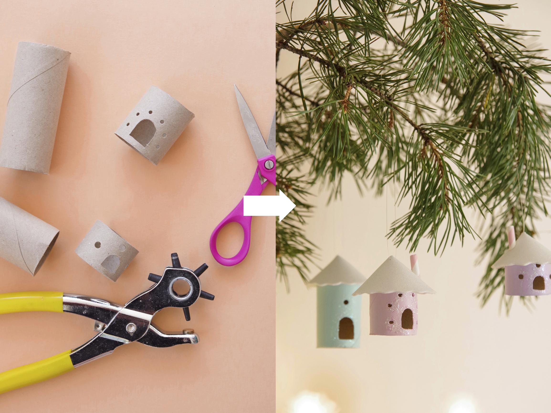 Somat pikkutalot teet tyhjistä vessapaperirullista – katso helppo ohje ja rakenna kylä pöydälle tai kuuseen