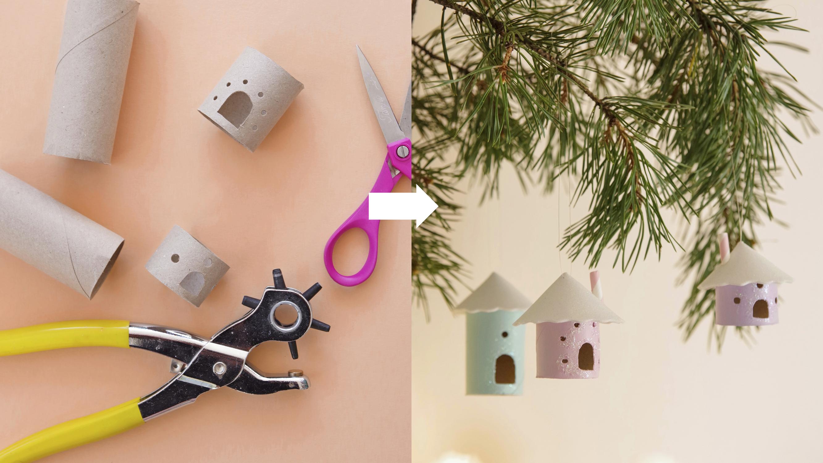 Somat pikkutalot teet tyhjistä vessapaperirullista – katso helppo ohje ja rakenna kylä pöydälle tai kuuseen