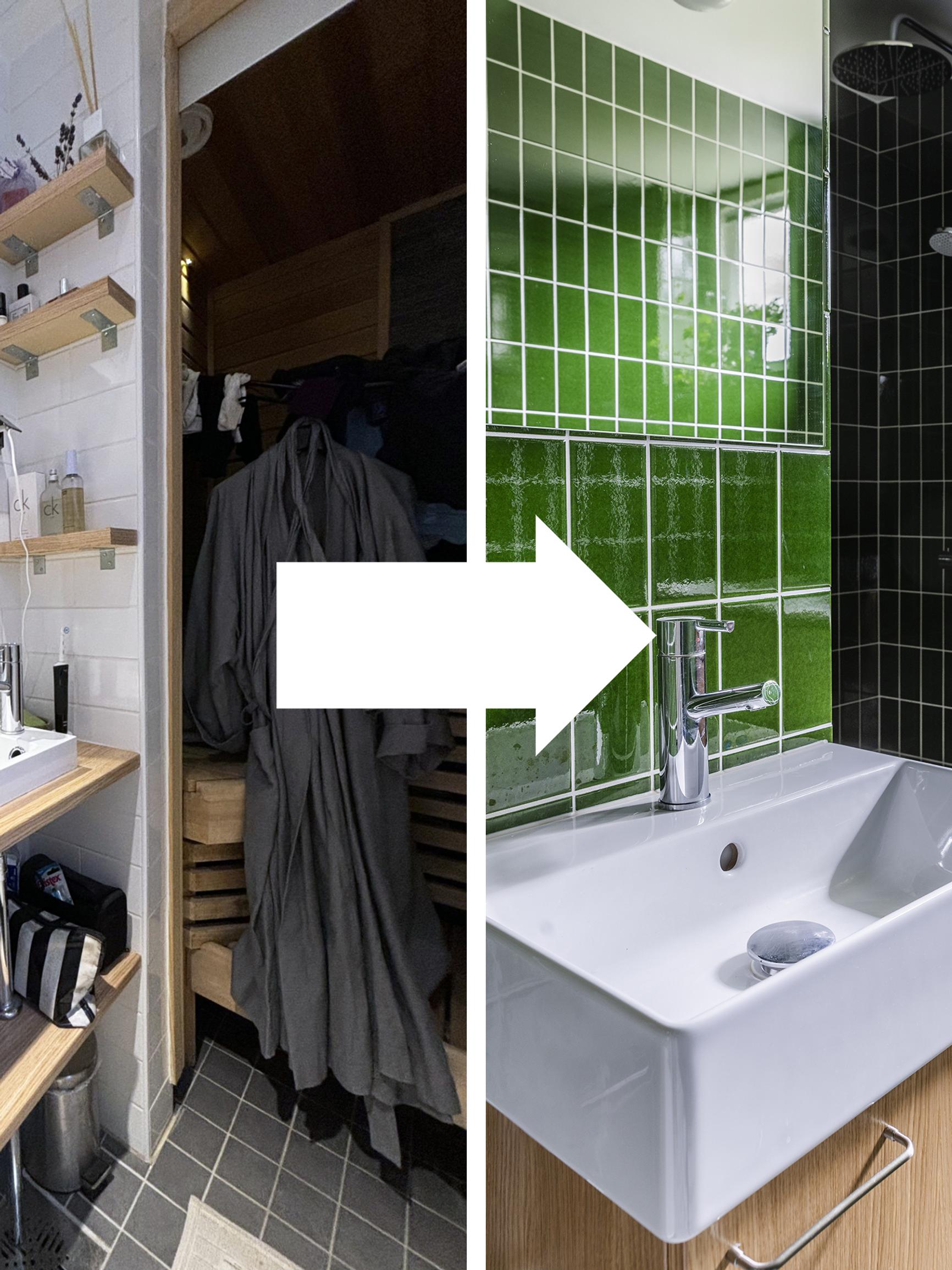 Uskaltaisitko tehdä saman väritempun? Lähes kokovihreäksi remontoitu kylppäri on viiden neliön tilaihme