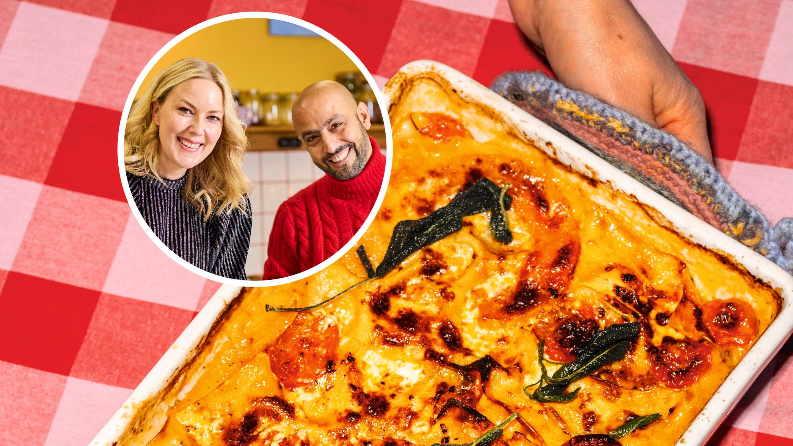 Imanin ja Leenan helppo kasvislasagne – ihana myskikurpitsalasagne syntyy ilman kastikkeiden keittämistä