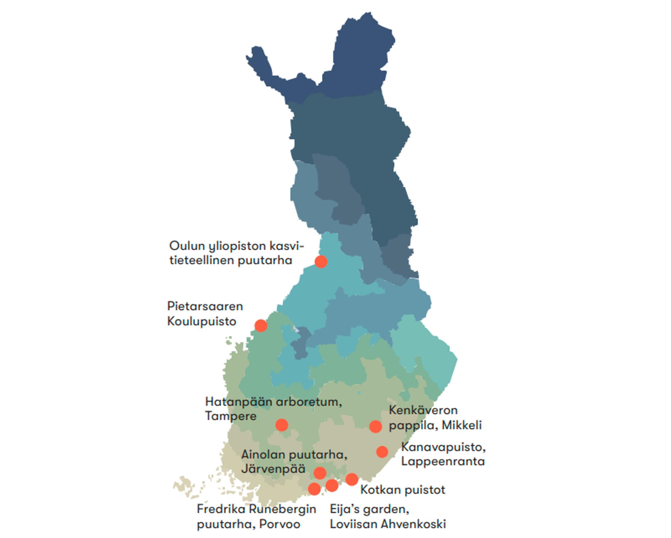 Suomen puutarhakohteet kartalla