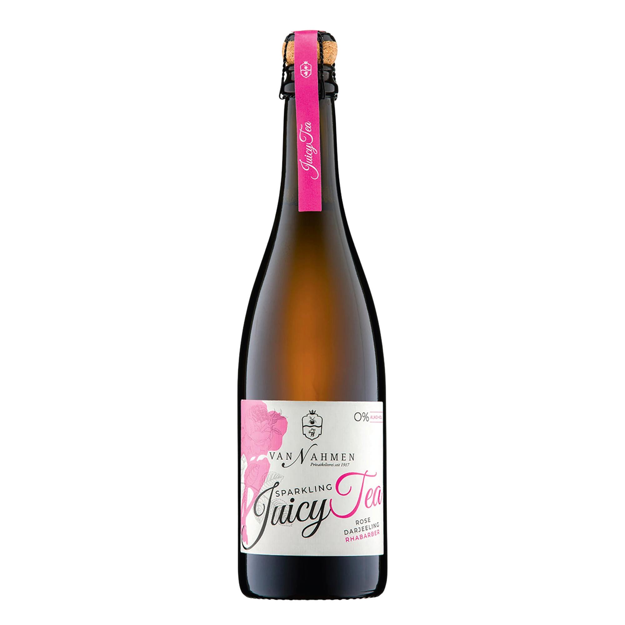 Van Nahmen Sparkling Juicy Tea Rose-Darjeeling Rhababer 0 %, 18,69 €/0,75.
