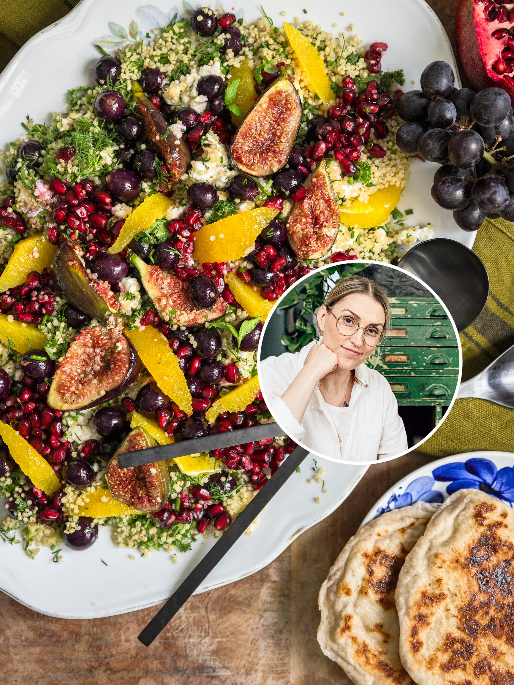 Yrttinen kvinoasalaatti paahdetulla fetalla on kakkutaiteilija Mona Tähtisen bravuurisalaatti