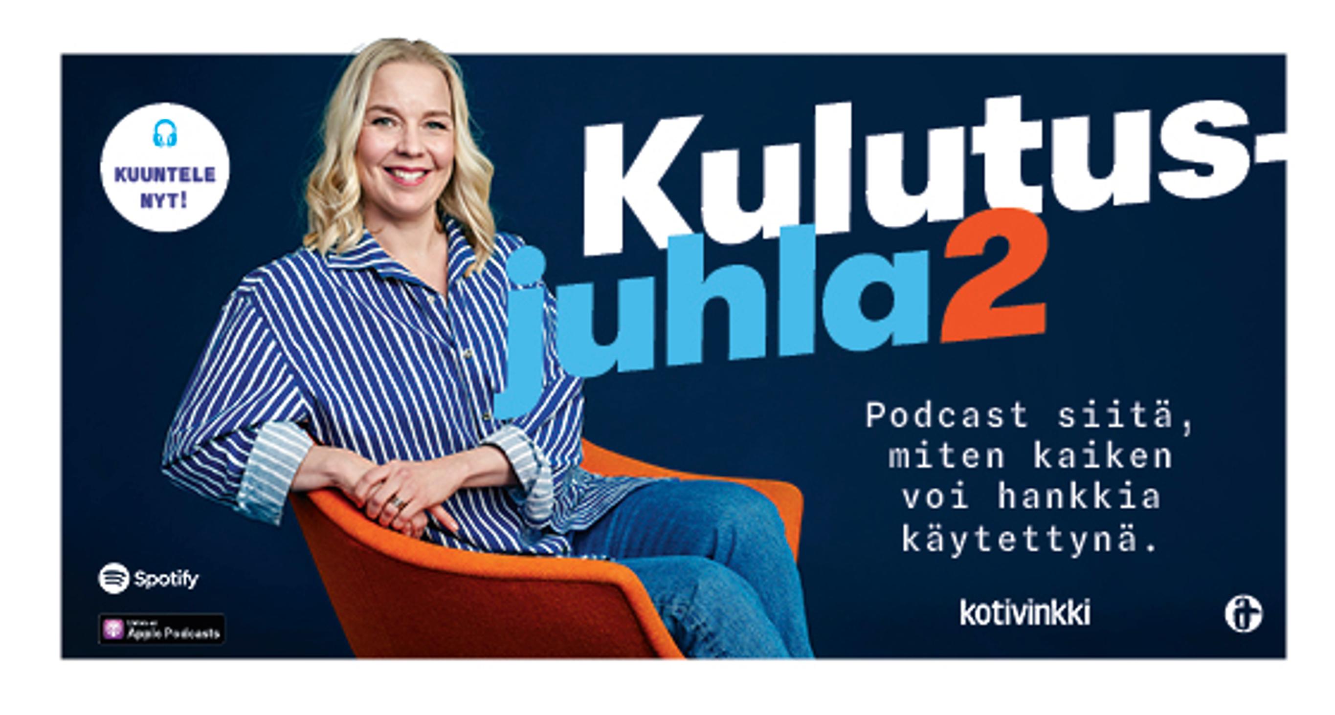 Kulutusjuhla-podcastin puffikuva, kuvassa Tytti Kontula.
