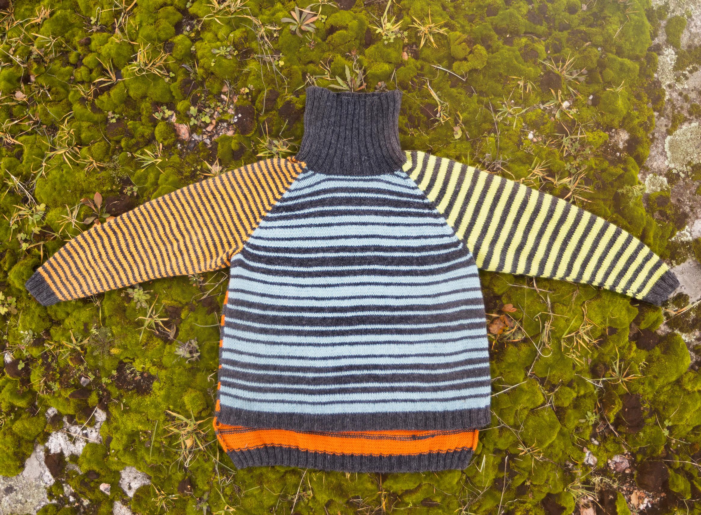 Koiranomistajan raitaneule alustalla