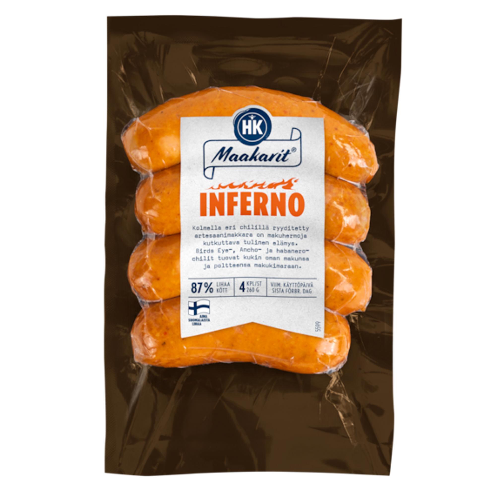 HK Maakarit Inferno 3 chiliä, 4,79 € / 260 g.