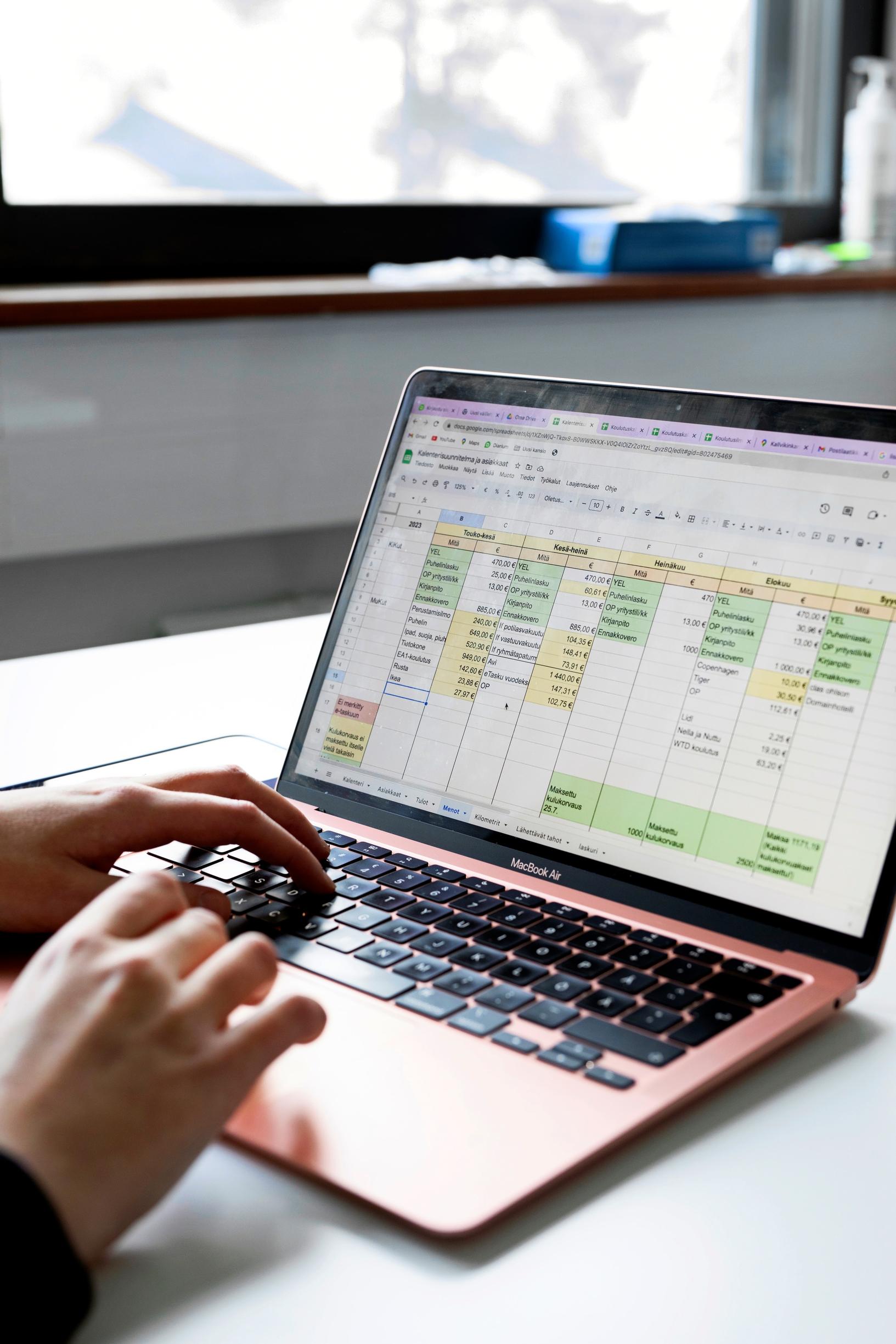tietokoneen ruudulla näkyy Excel-taulukko