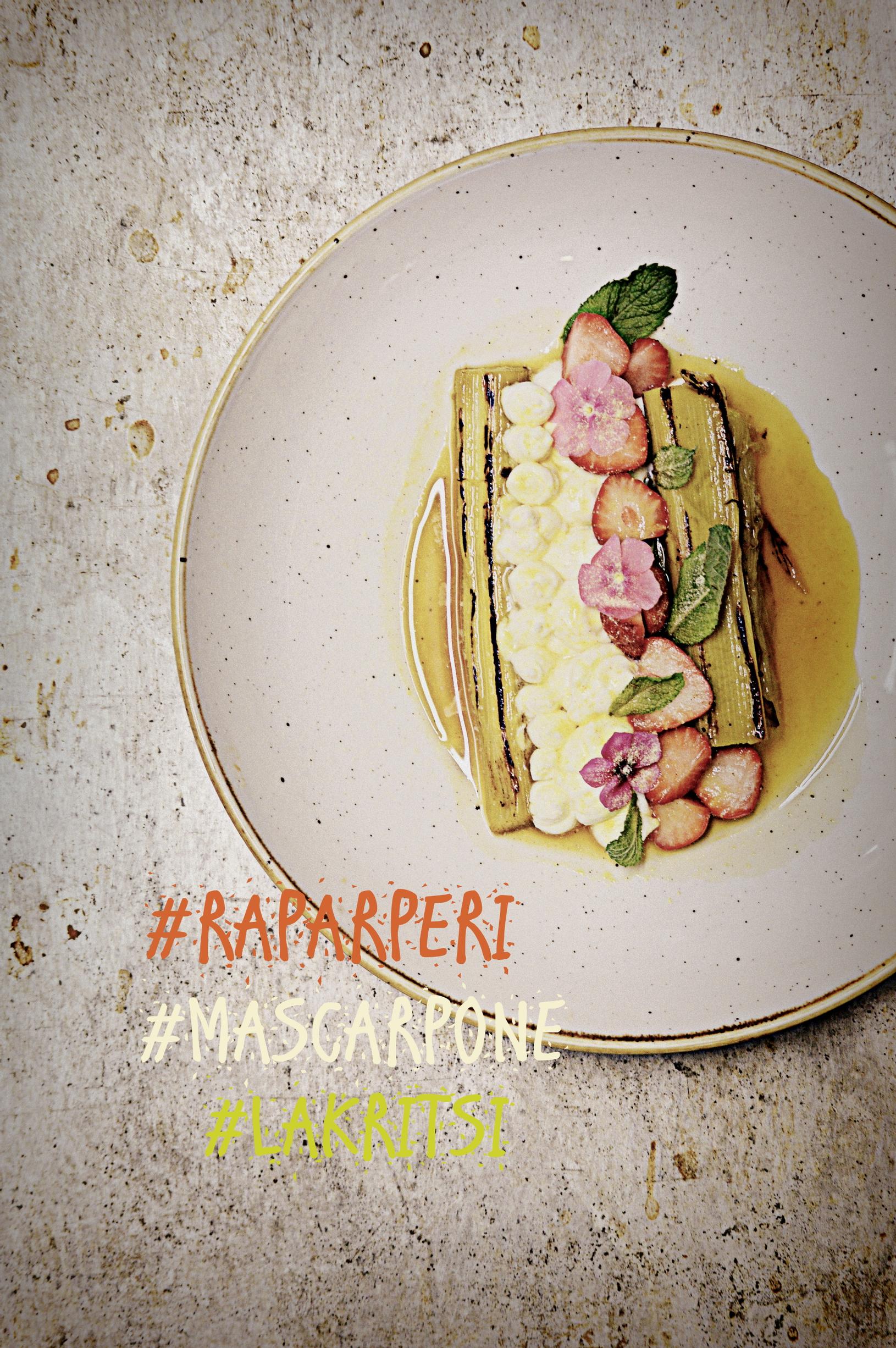 Grillattua raparperia, sitruuna-mascarponevaahtoa & lakritsaa