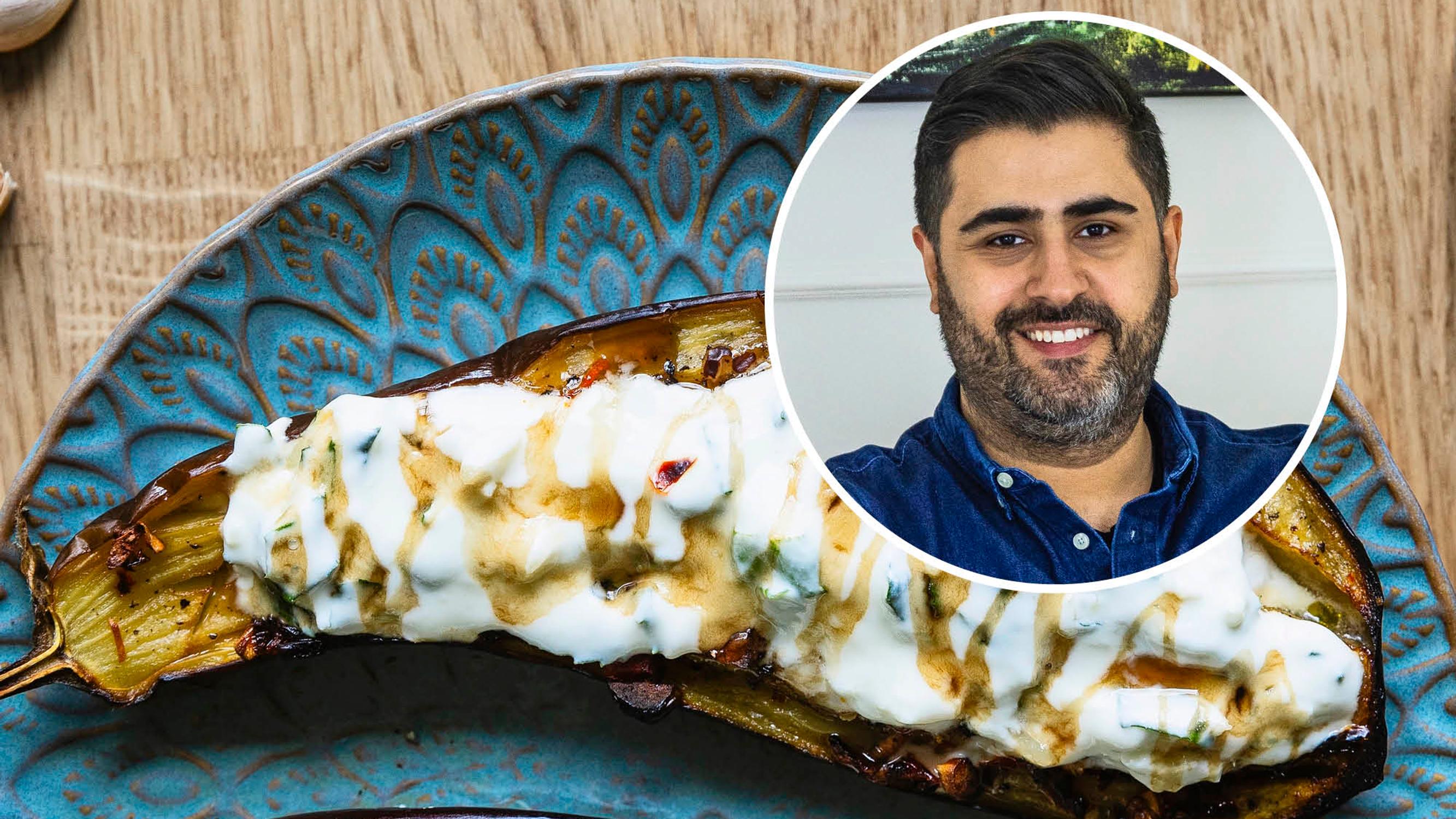 Siva Parlarin munakoisolautanen – paahdetut munakoisot saavat raikkautta minttujogurtista