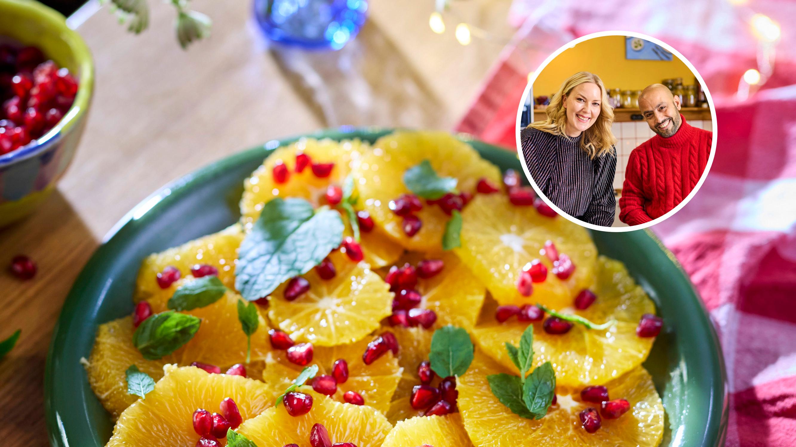 Imanin ja Leenan appelsiini-granaattiomenasalaatti – simppeli salaatti tehdään vain muutamasta aineksesta