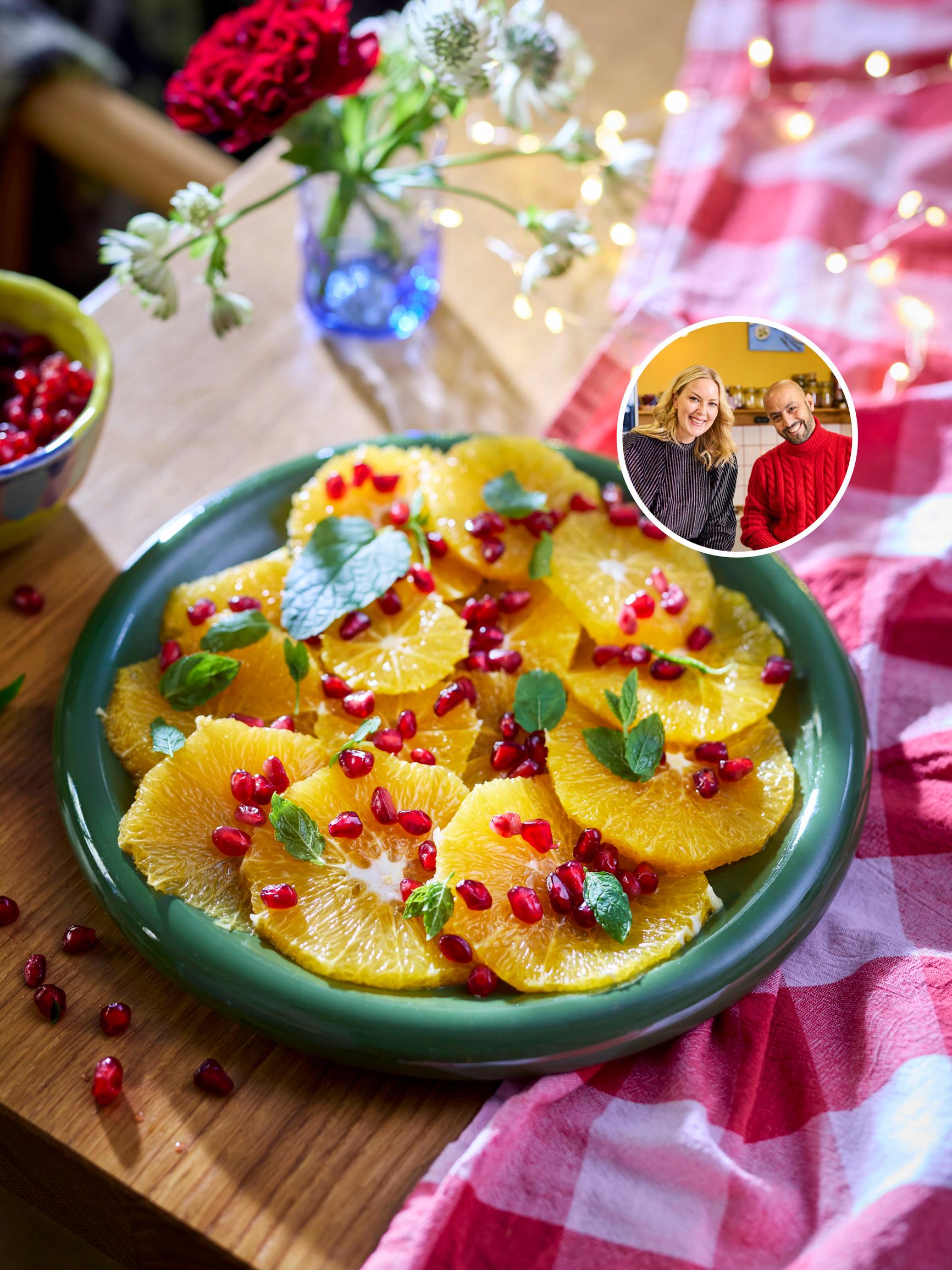 Imanin ja Leenan appelsiini-granaattiomenasalaatti – simppeli salaatti tehdään vain muutamasta aineksesta