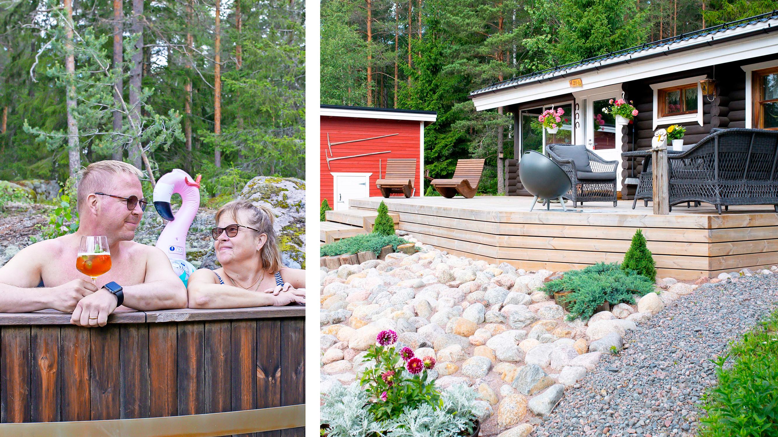 Päivi ja Petri loihtivat mökilleen upean rinnepihan ja terassialueen: ”Jos haluaa uusia pihaa, rohkeasti vaan hihat heilumaan!”
