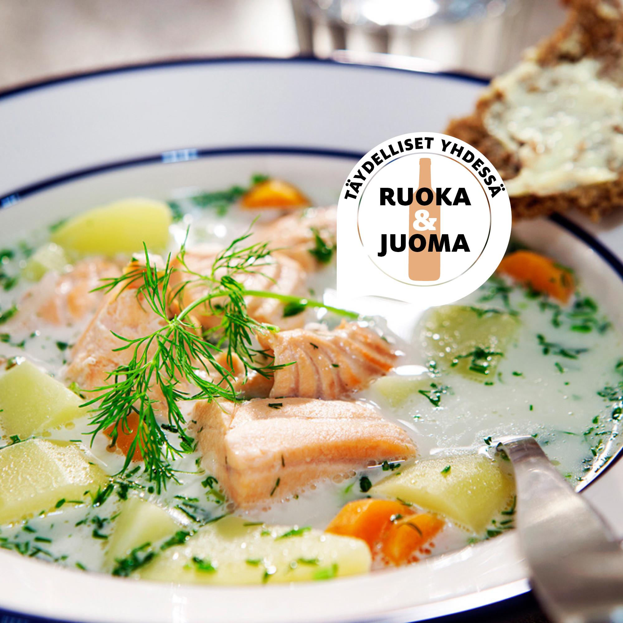 Täydelliset yhdessä: perinteinen lohikeitto ja hedelmäinen valkoviini