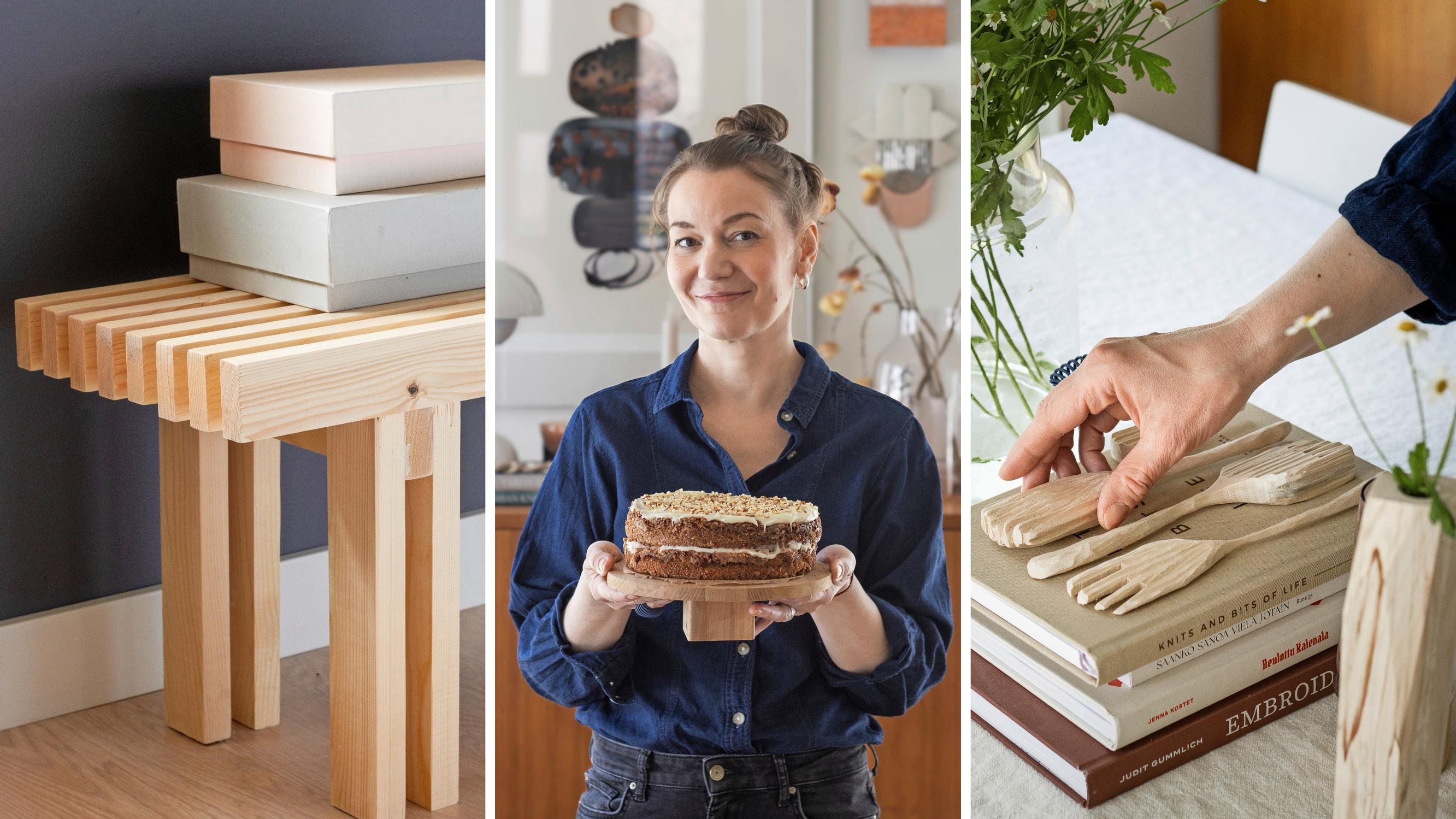 Piia harrastaa puutöitä: ”Voin ottaa takkapuista koivuhalon ja tehdä siitä maljakon”