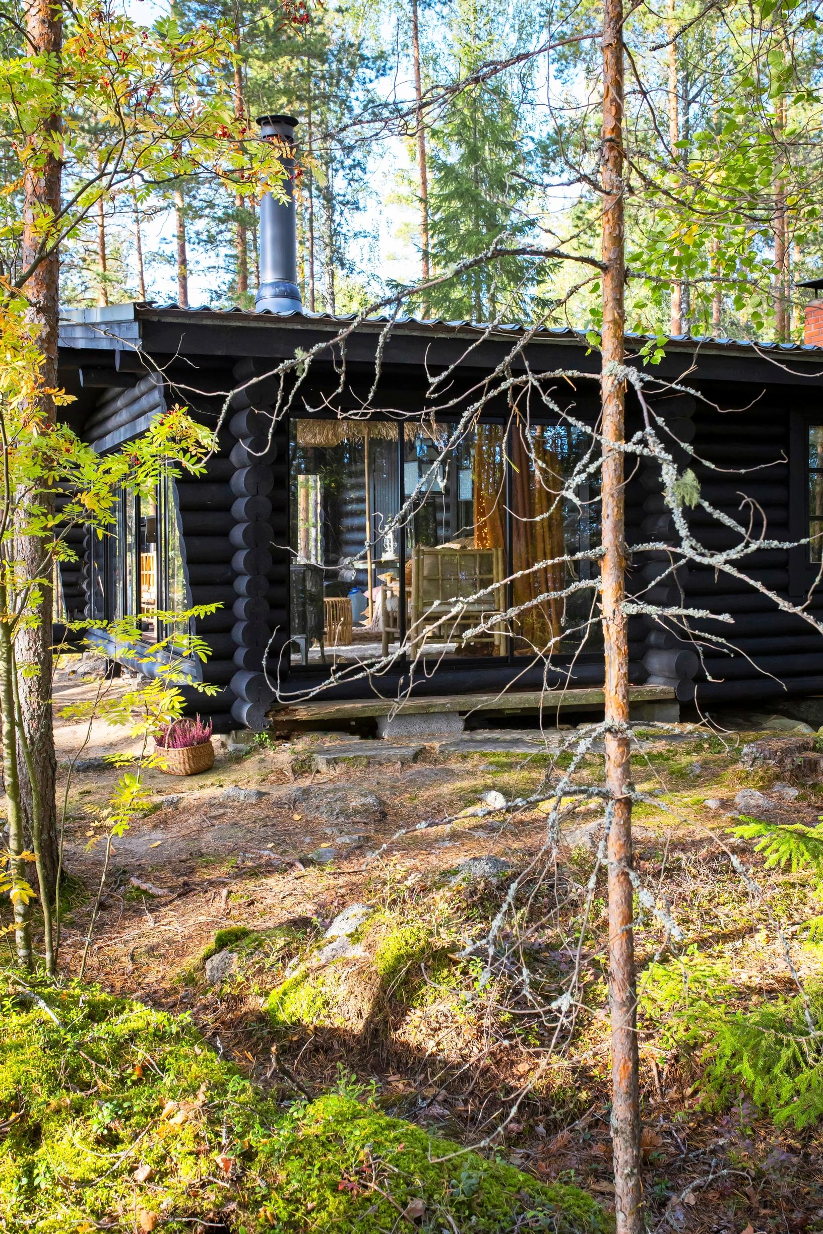 musta mökki metsässä