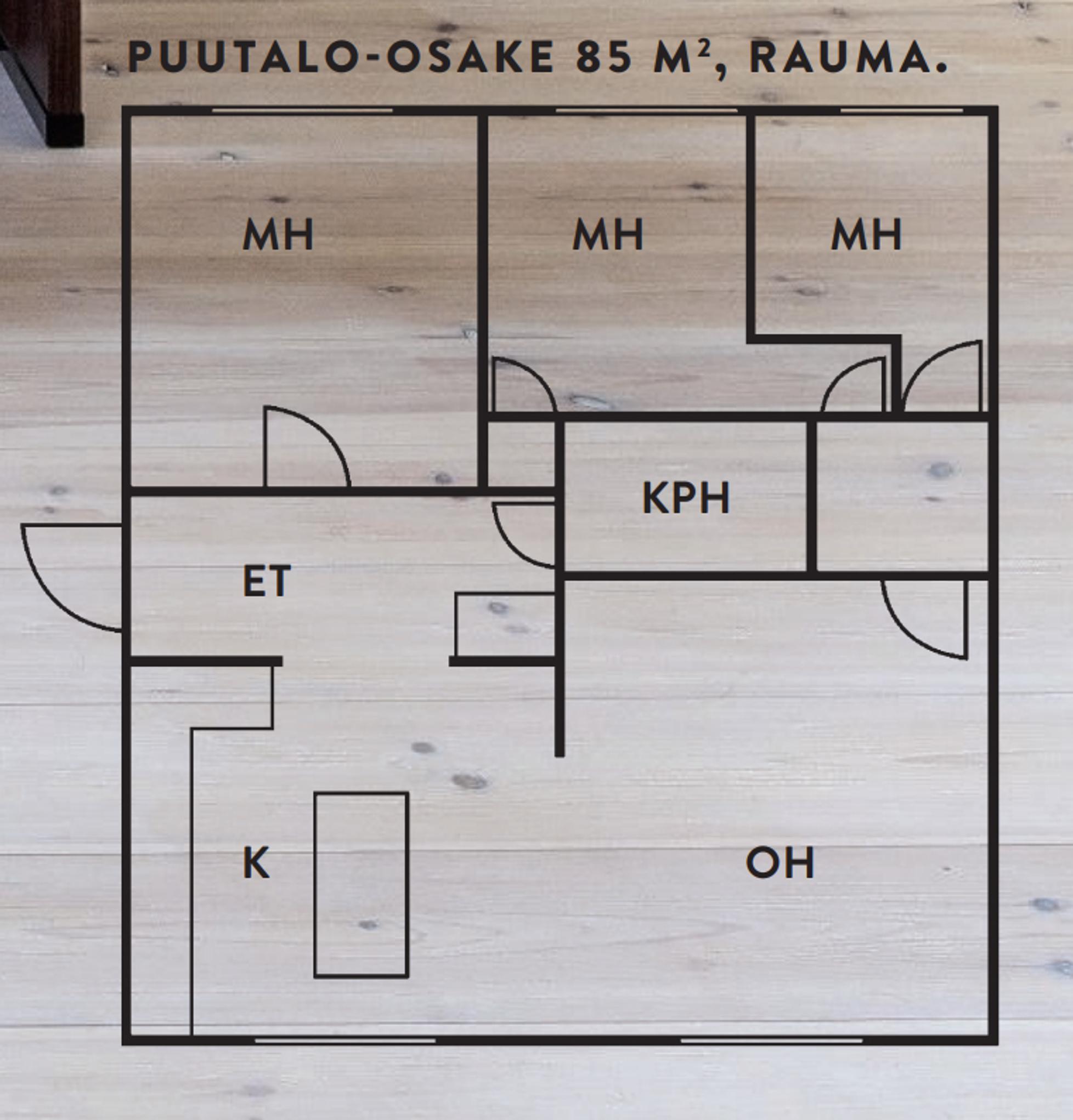 Puutalokori Raumalla, pohjapiirros