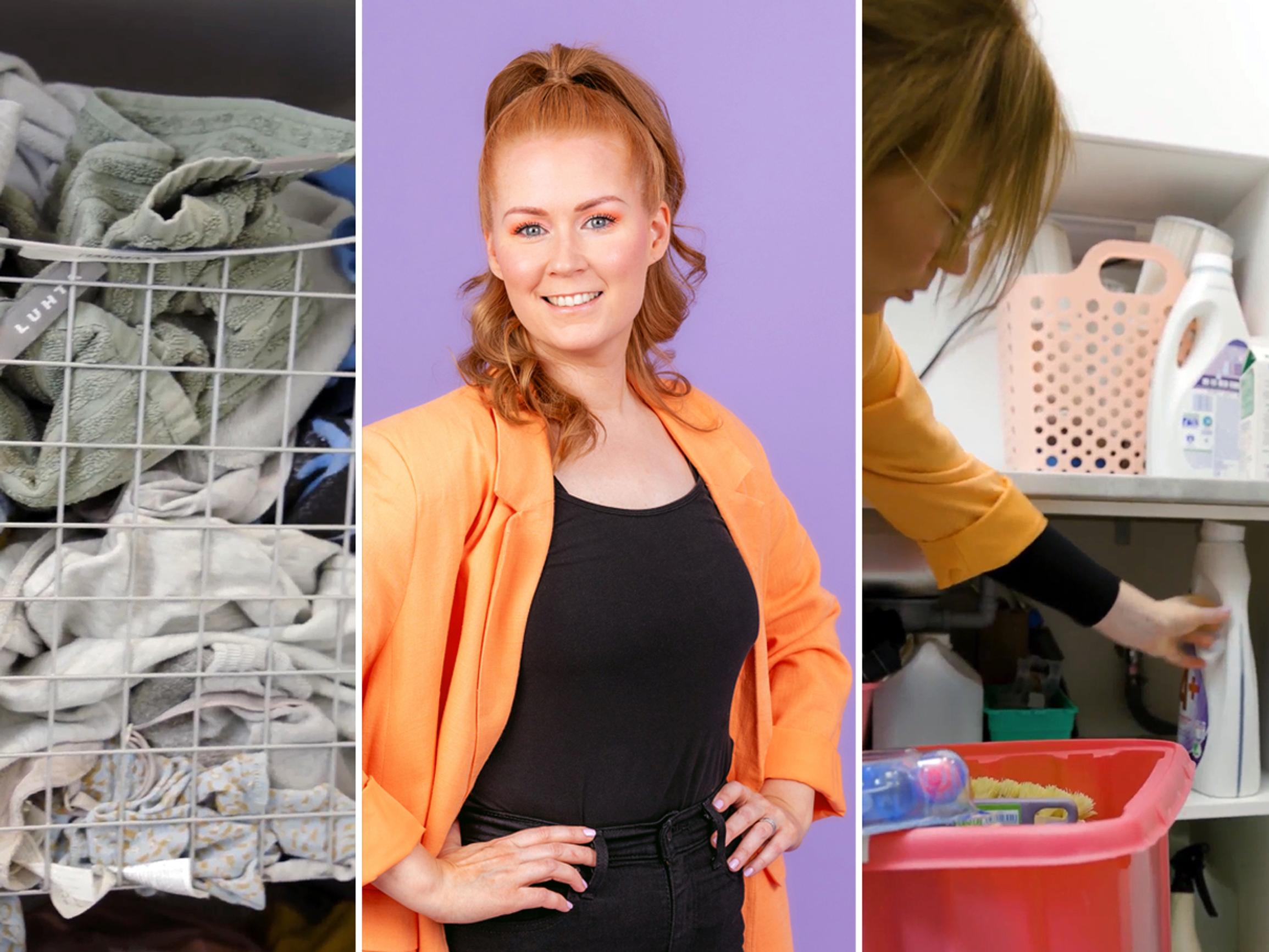 ”Odotatko pyykkipäivää vai miksi korit ovat täynnä?” – ammattijärjestäjä Laura Holmströmin vinkeillä pyykkivuoreen on helpompi tarttua