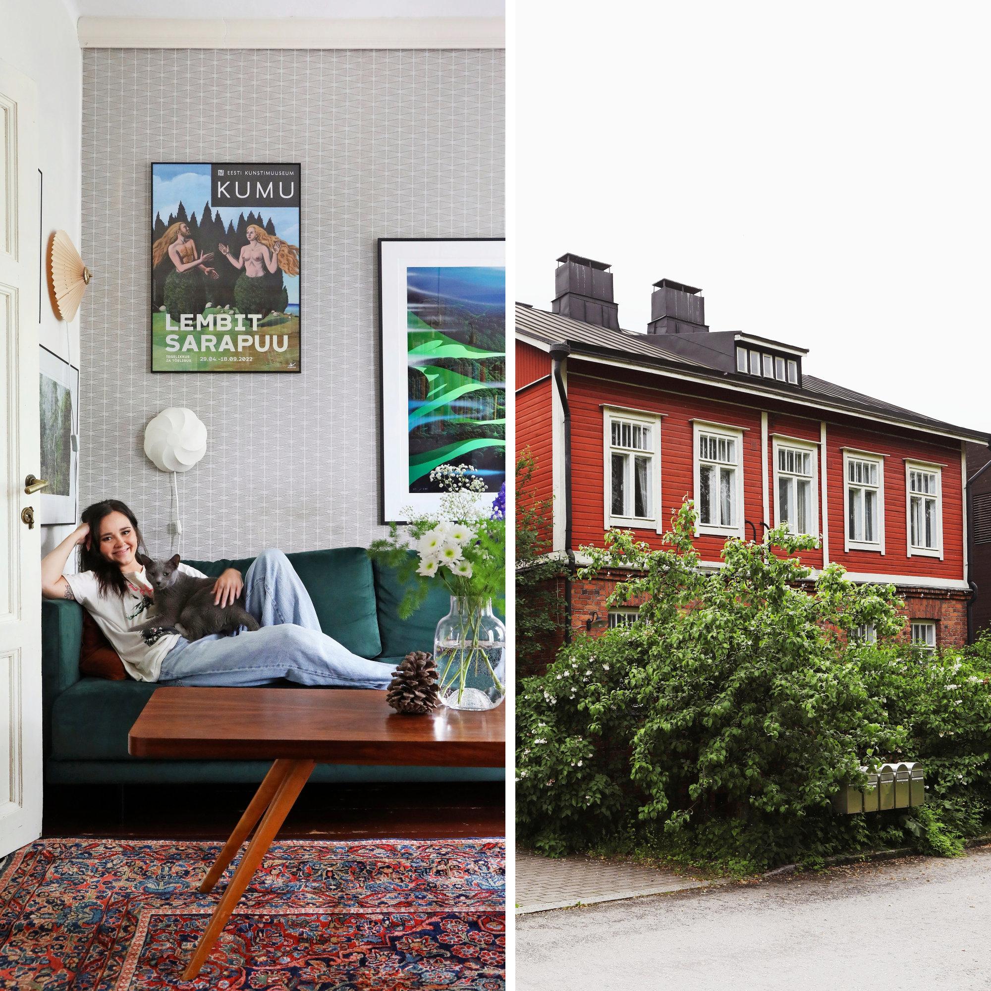 Punainen puutalo keskellä Helsinkiä! Kuvittaja Jenna Kunnaksen perheen koti on täynnä vintagea, värejä ja mahtavia ideoita