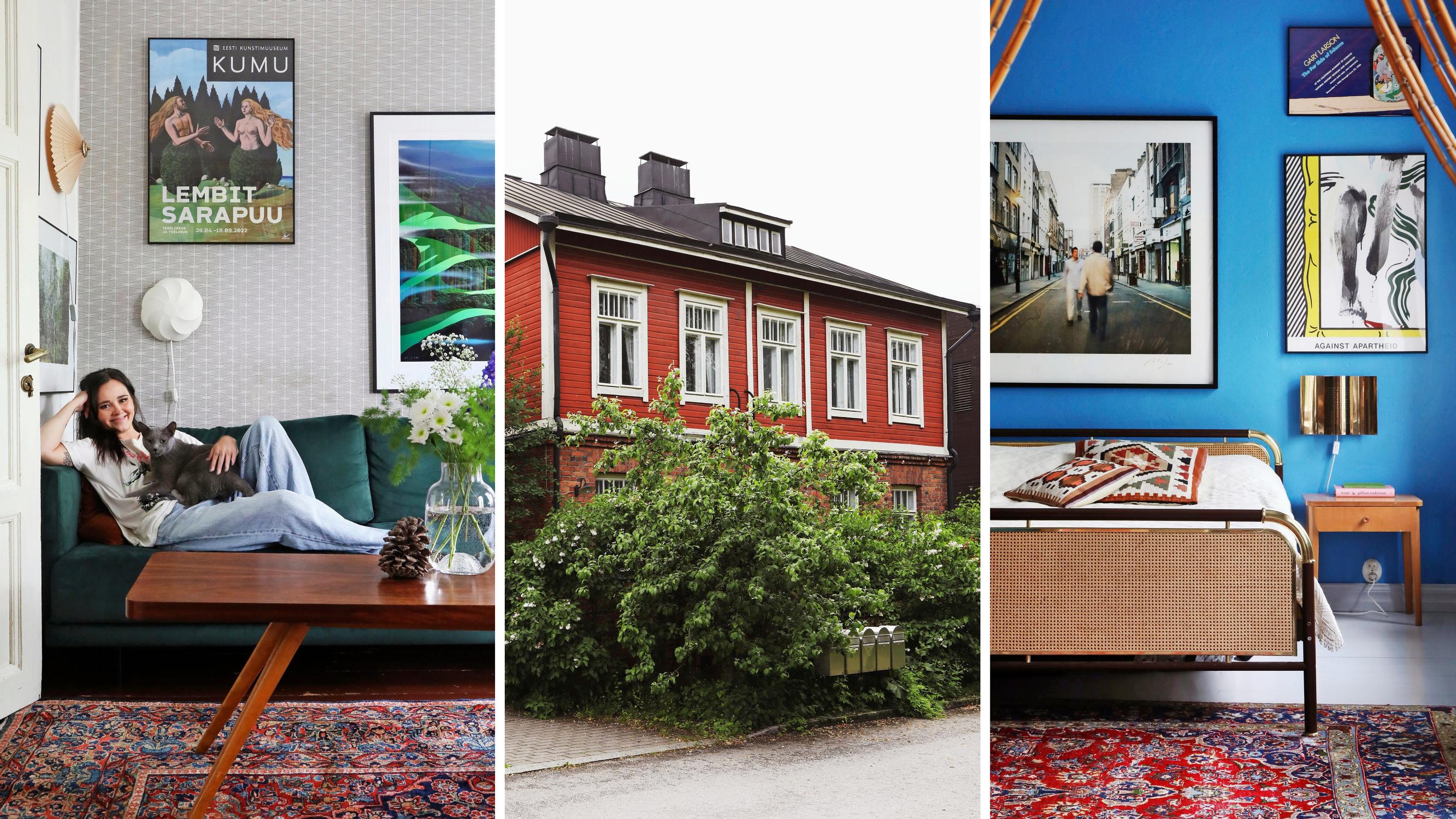 Punainen puutalo keskellä Helsinkiä! Kuvittaja Jenna Kunnaksen perheen koti on täynnä vintagea, värejä ja mahtavia ideoita