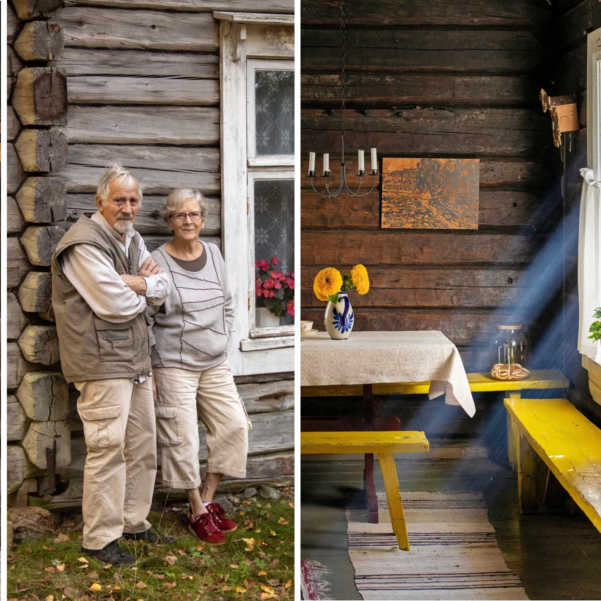 40 neliön myllärin mökissä valaisevat kynttilät ja avotuli – Eeva-Liisa ja Hartwig mökkeilevät melkein kuin museossa!