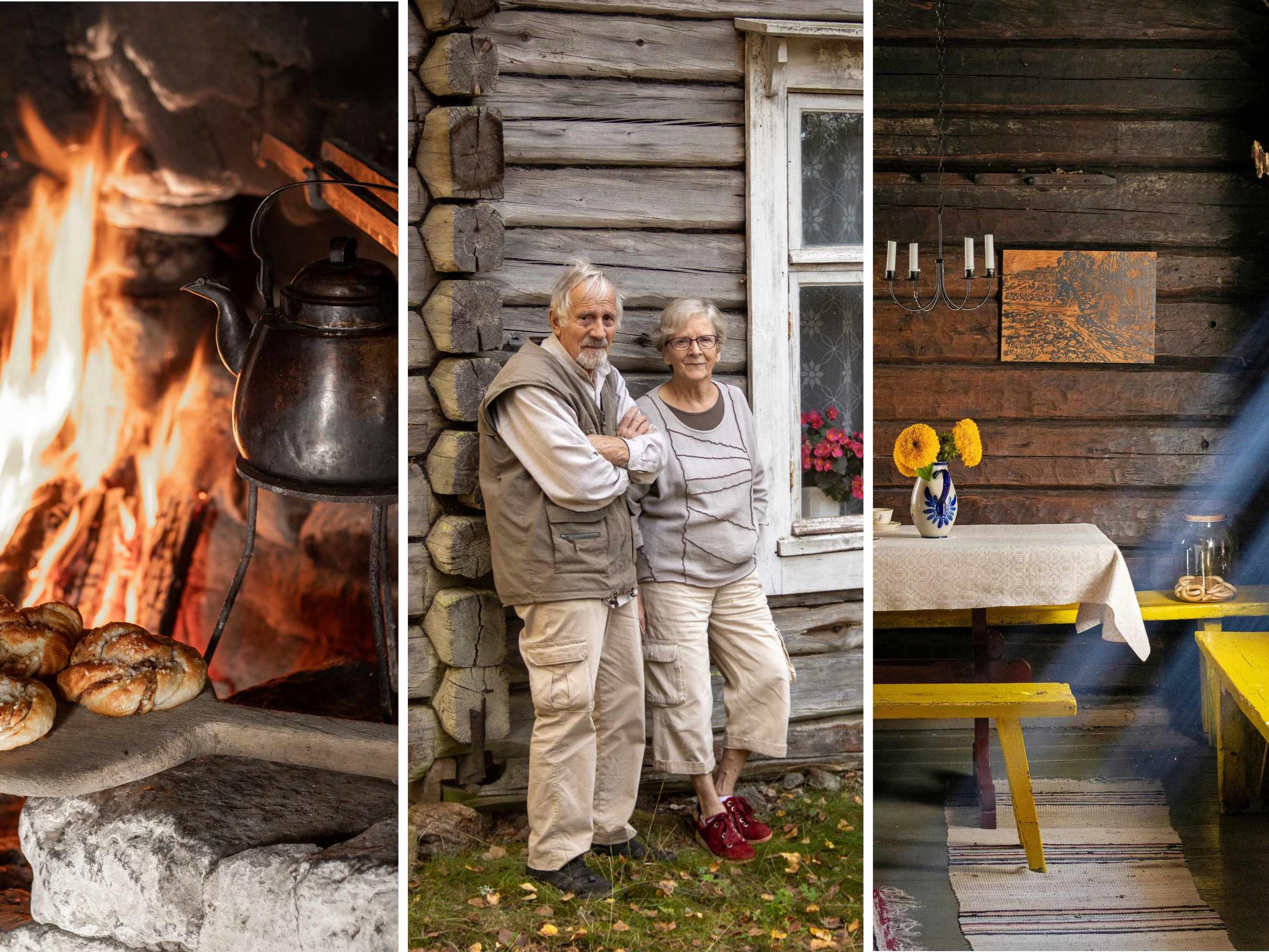 40 neliön myllärin mökissä valaisevat kynttilät ja avotuli – Eeva-Liisa ja Hartwig mökkeilevät melkein kuin museossa!