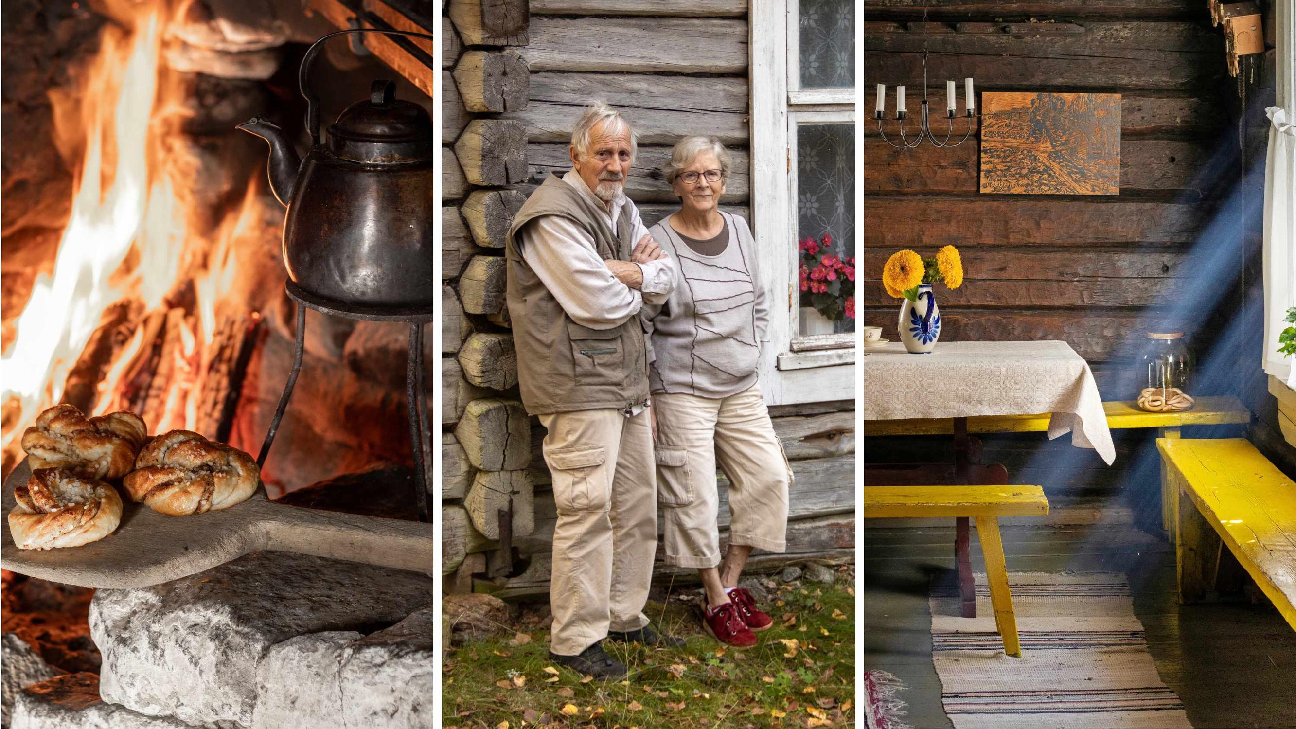 40 neliön myllärin mökissä valaisevat kynttilät ja avotuli – Eeva-Liisa ja Hartwig mökkeilevät melkein kuin museossa!