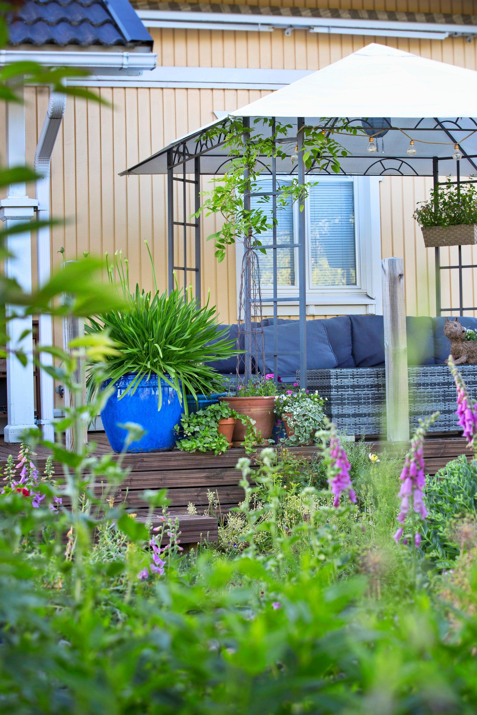 patio terassi sinisarja ruukku oleskelupaikka pergola sinisade