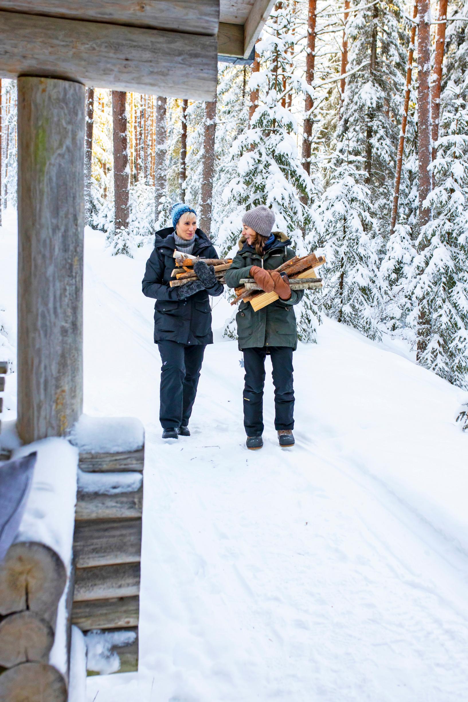 Ystävät hakevat takkapuita