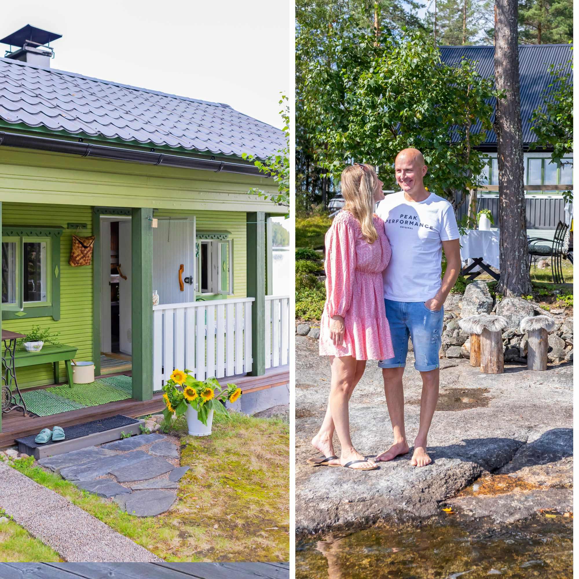 Kalliolta löytyi todellinen aarre! 1950-luvun mökki ja retrovärit hurmasivat Sannan ja Janin hetkessä: ”Tämä paikka valitsi meidät”
