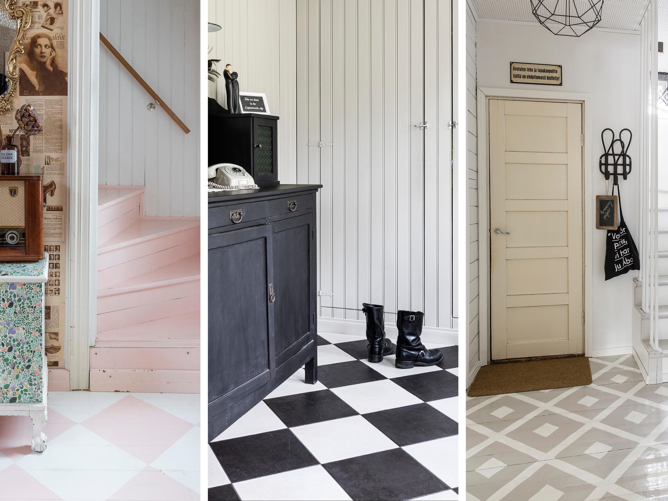 Ruutuaika alkaa! Maalaa tai laatoita särmikäs ruutulattia (kun mielesi tekee kuitenkin) – 5 ideaa