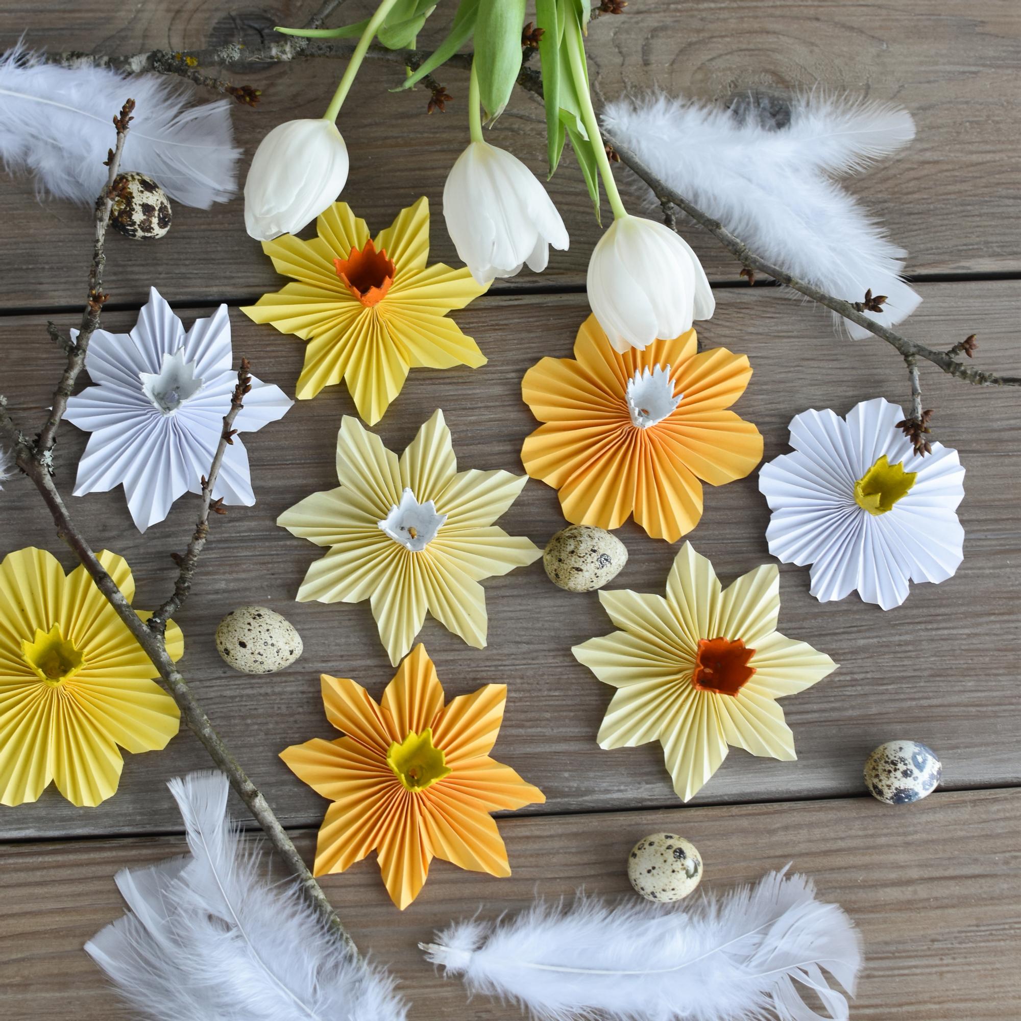Paperinarsissit – toivota kevät tervetulleeksi kananmunakennosta ja paperista askarrelluilla kukilla