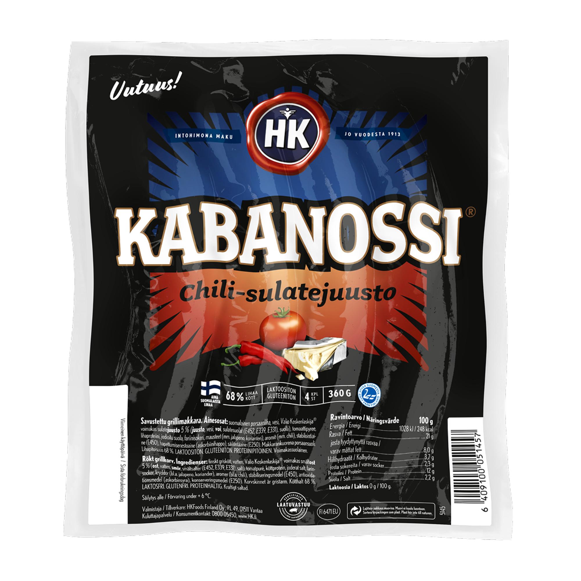 HK Kabanossi Chili-sulatejuusto, 3,65 € / 360 g.