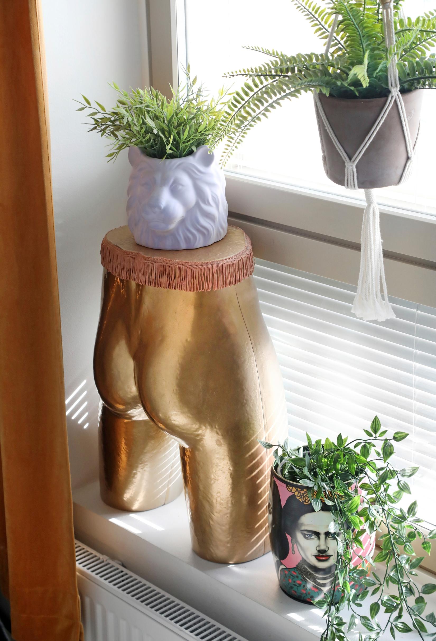Kultainen pepputorso ikkunalaudalla