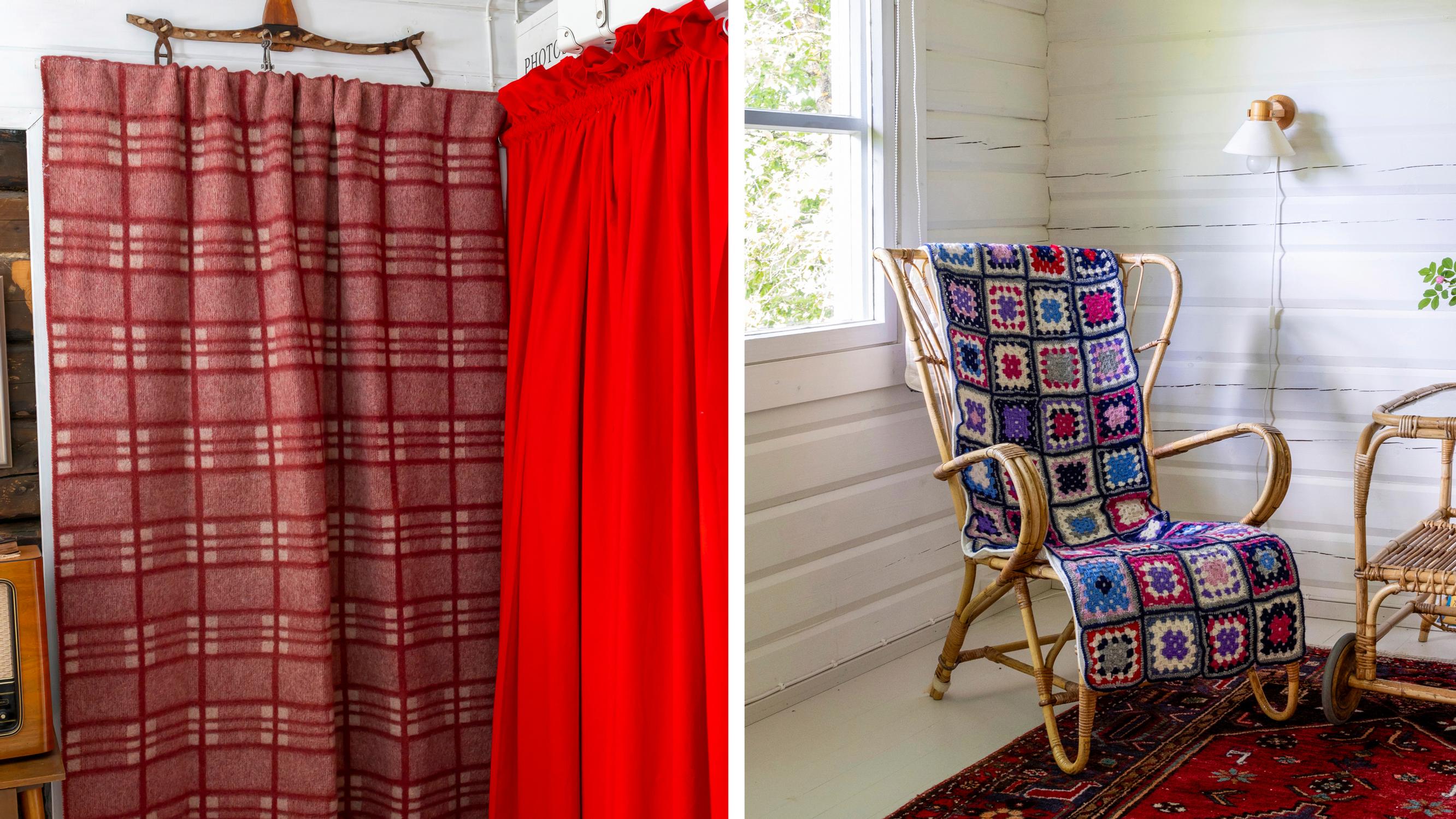 Tuolinmatto isoäidinneliöistä, oviverho ja 6 muuta kylmää karkottavaa tekstiiliä