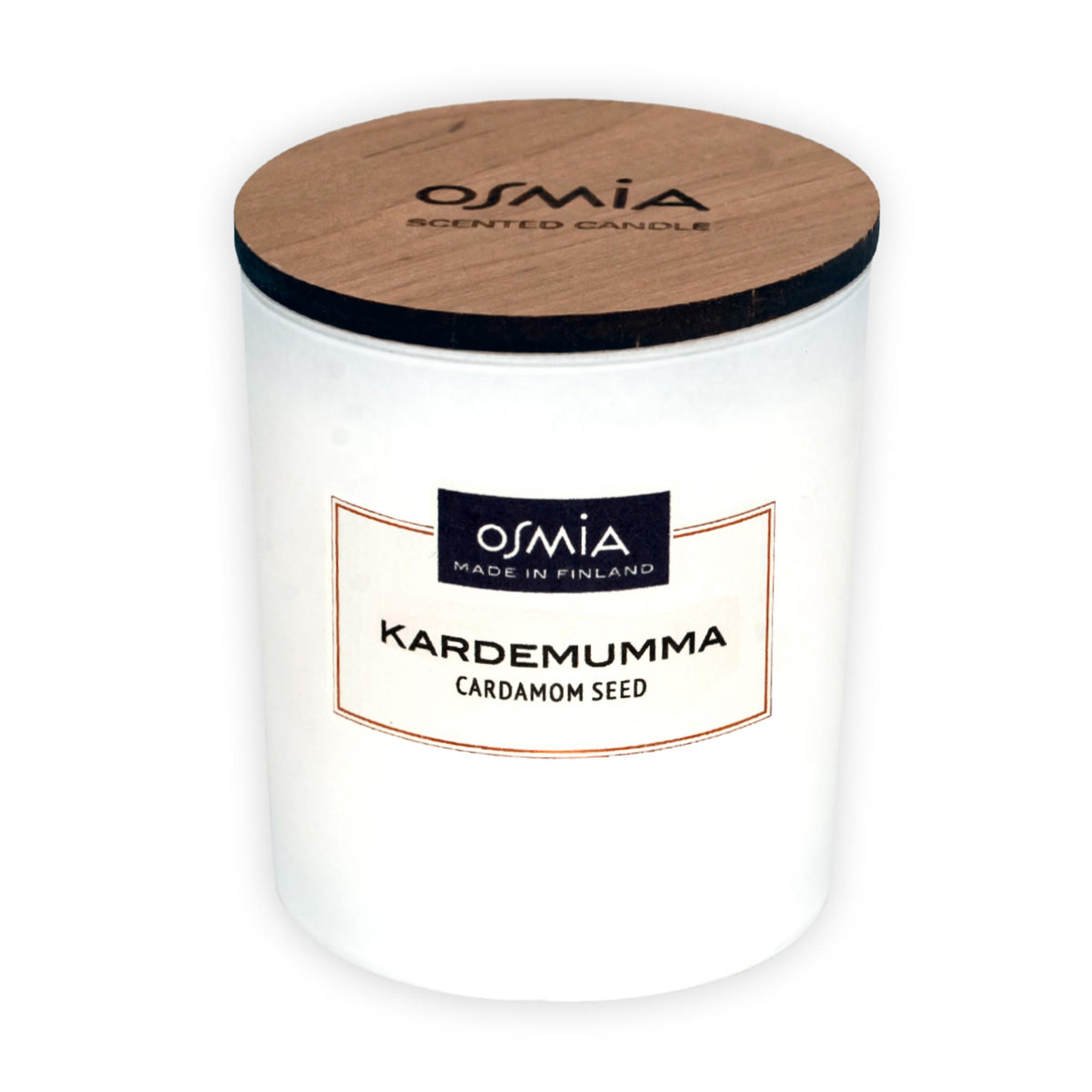 Kotimainen Osmian Kardemumma-tuoksukynttilä.