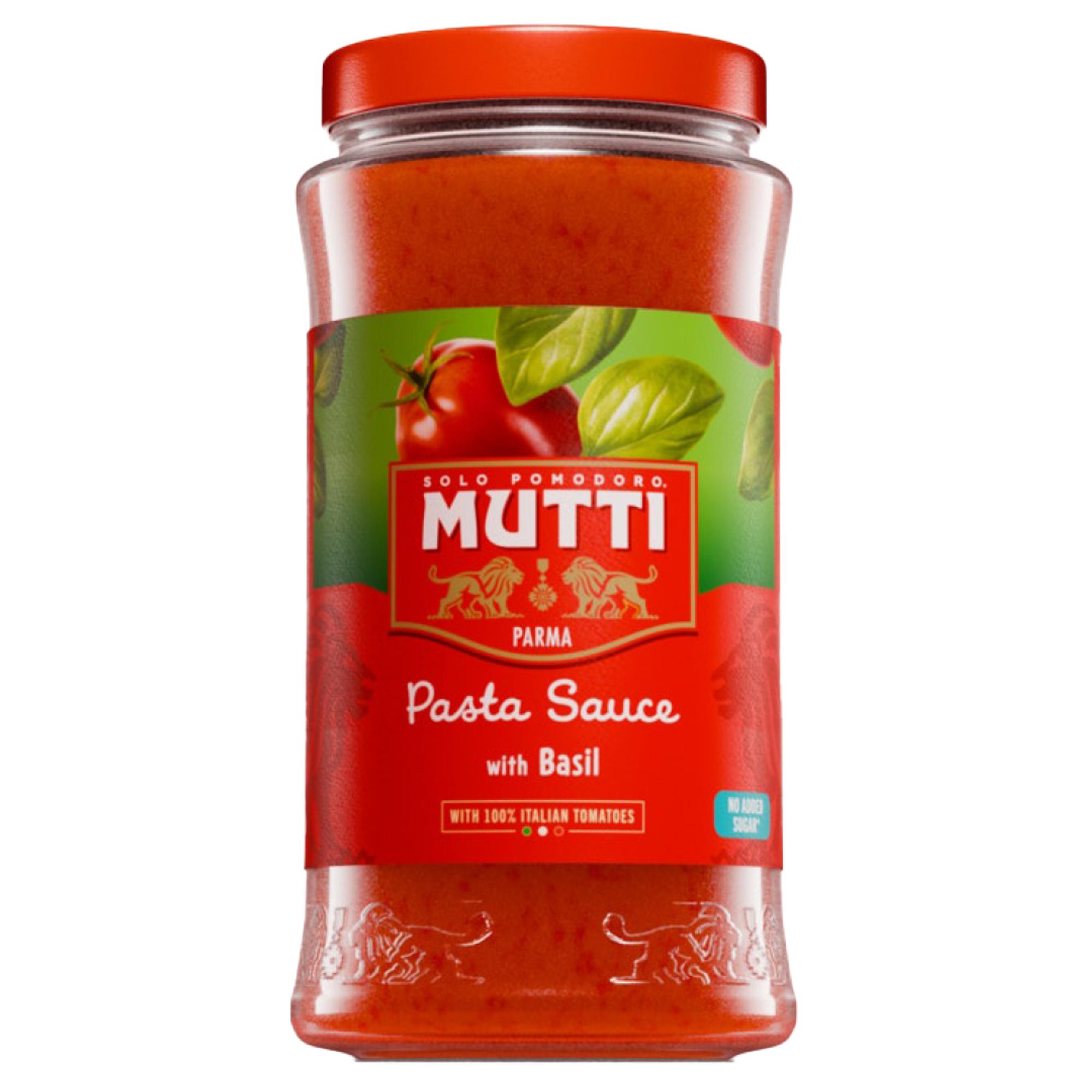 Mutti Rossoro-tomaatti & basilika 400 g, 7,48 €/kg, sokereita 4,5 g/100 g, suolaa 0,8 g/100 g.