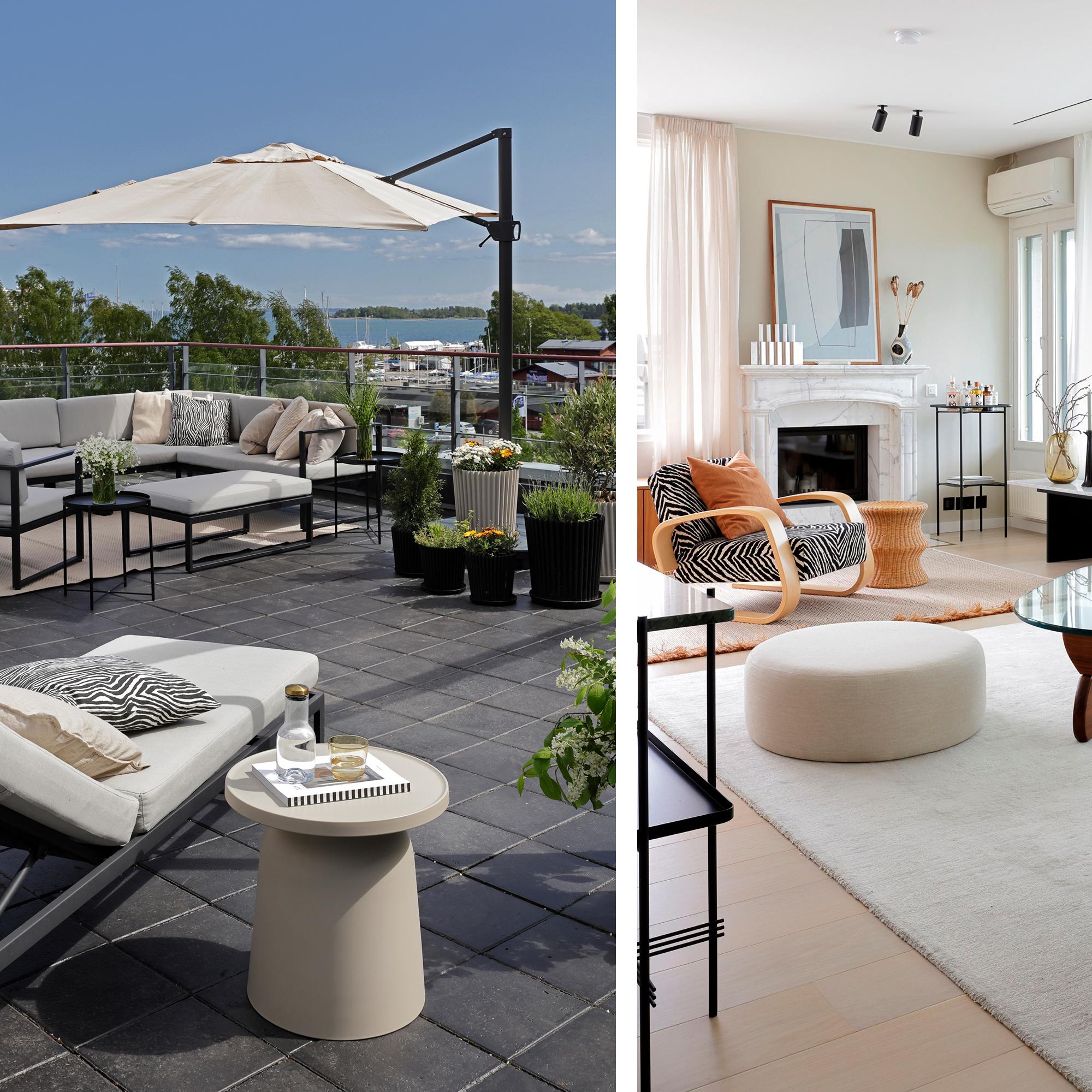 ”Meillä on ’oma piha’ mutta ei tarvitse tehdä pihatöitä” – Idan ja Antin kodin harvinaisuus on 80 neliön merellinen terassi kaupungissa