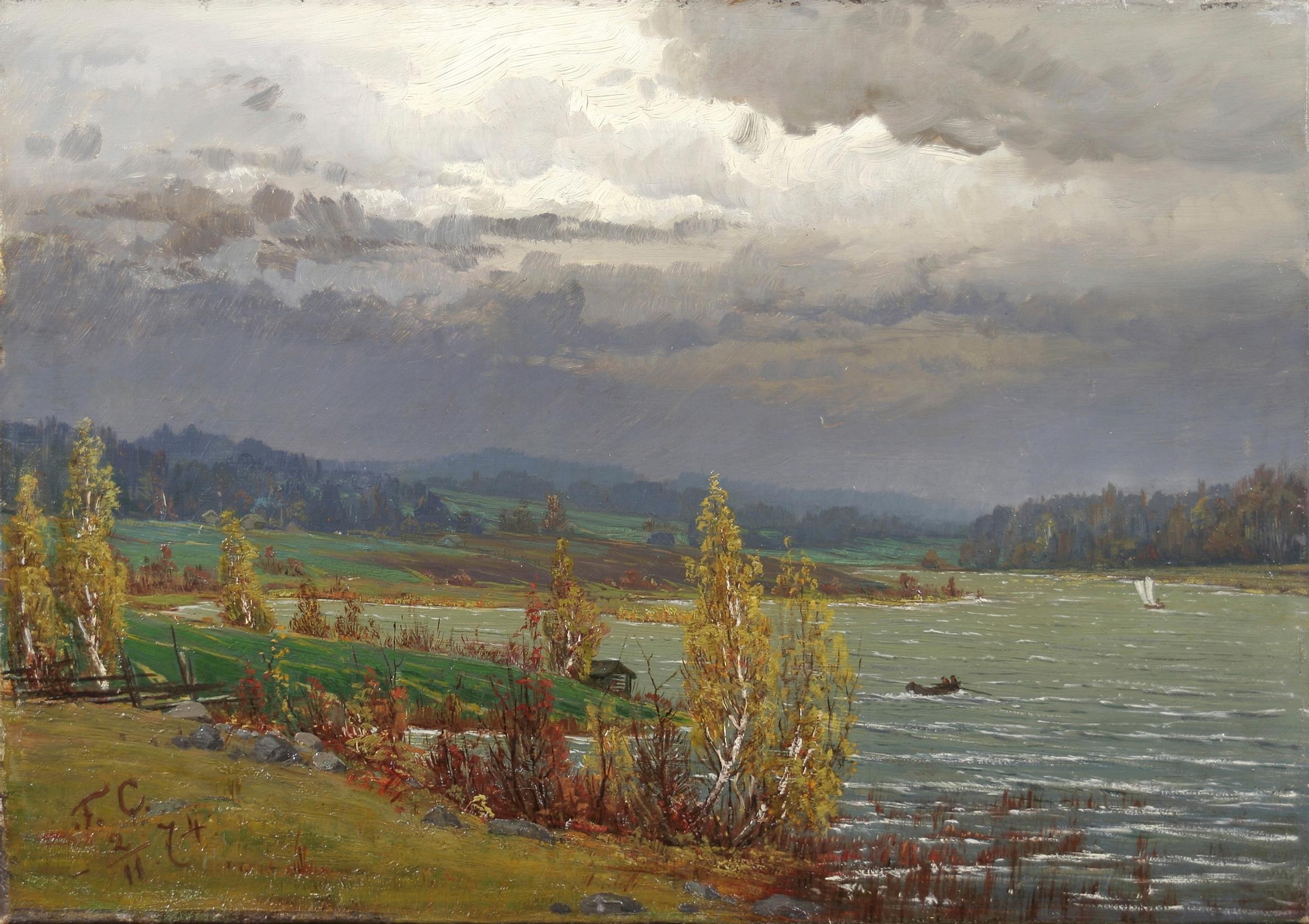 Fanny Churbergin öljymaalaus Lähestyvä rajuilma, 1874.