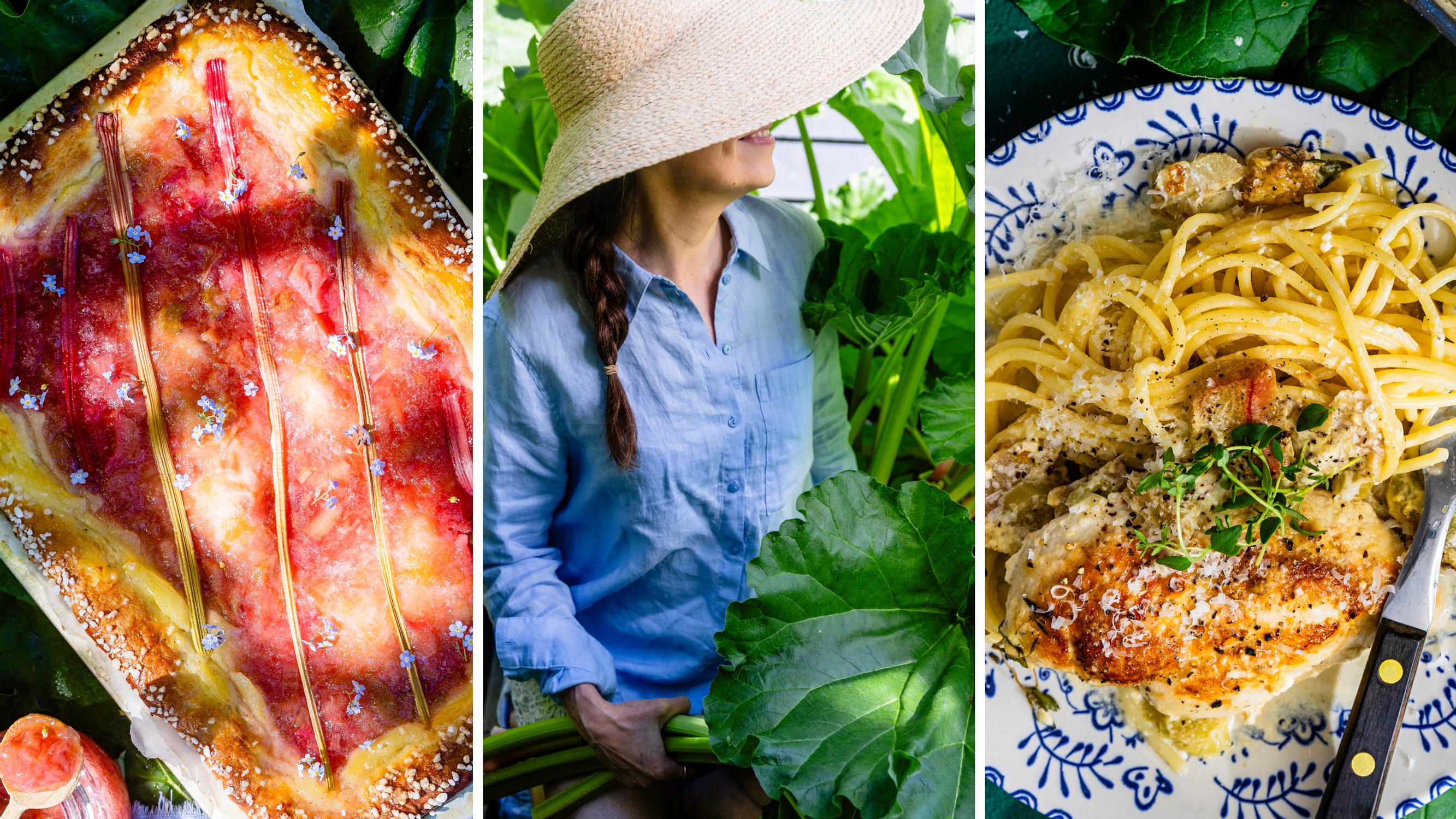Koko päivä raparperia! Aamupalaksi rapea crumble, lounaaksi raparperi-kanapasta ja kahvipöytään pehmeä peltipulla