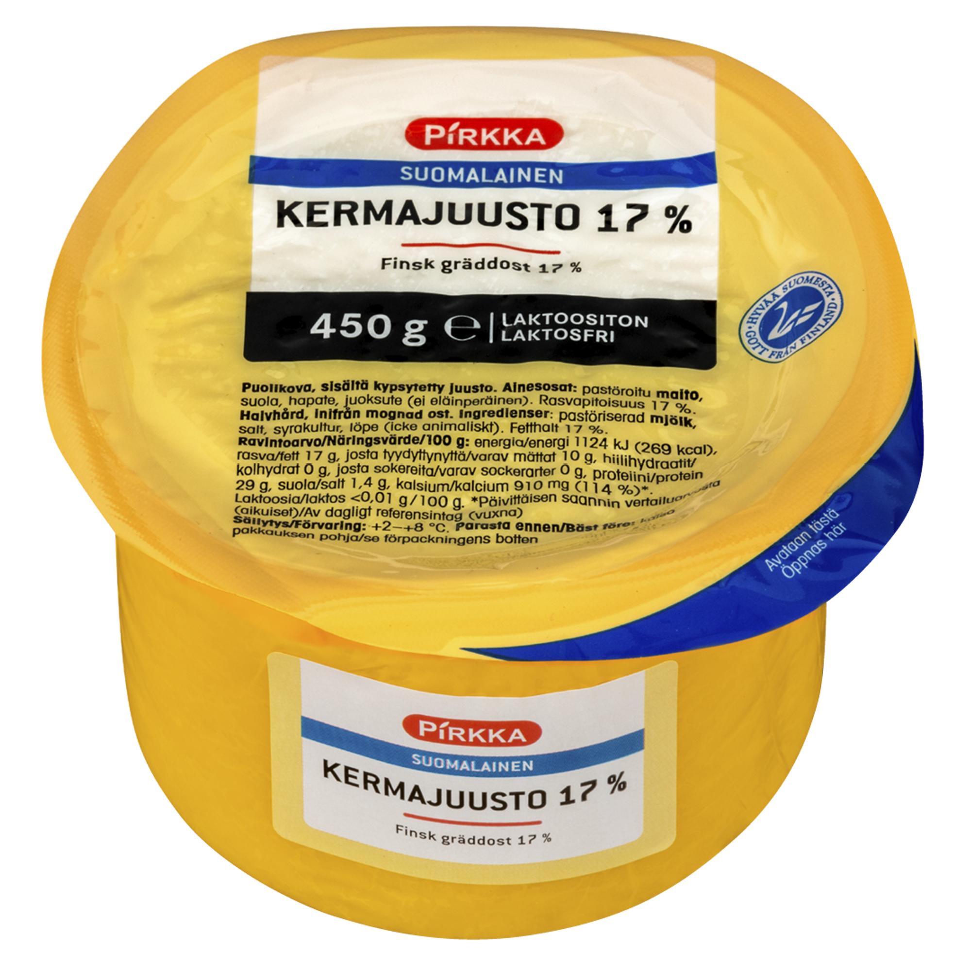 Pirkka suomalainen kermajuusto 17 % 450 g laktoositon