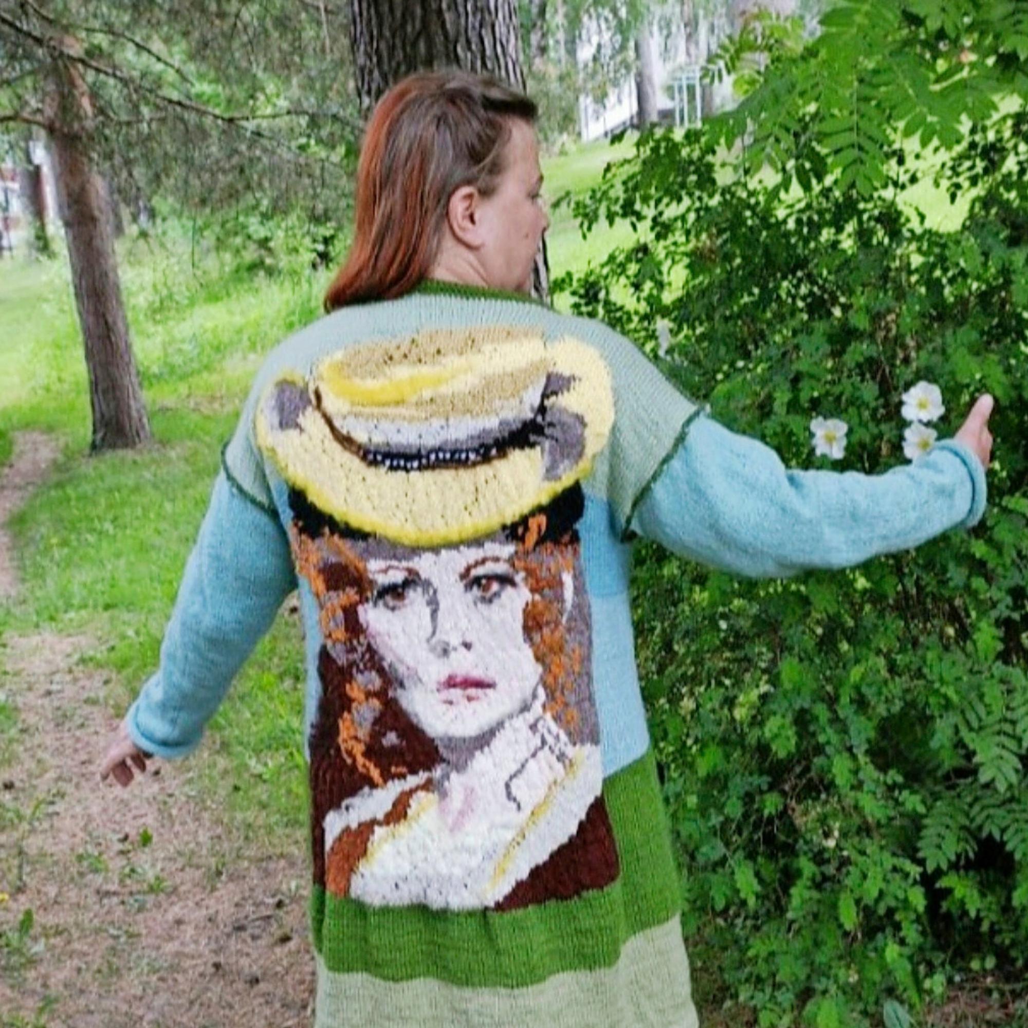 Oho, neulottu Mona Lisa ja Kullervo! Sirkka-Liisan taituroimat villapaidat ovat kuin taideteoksia