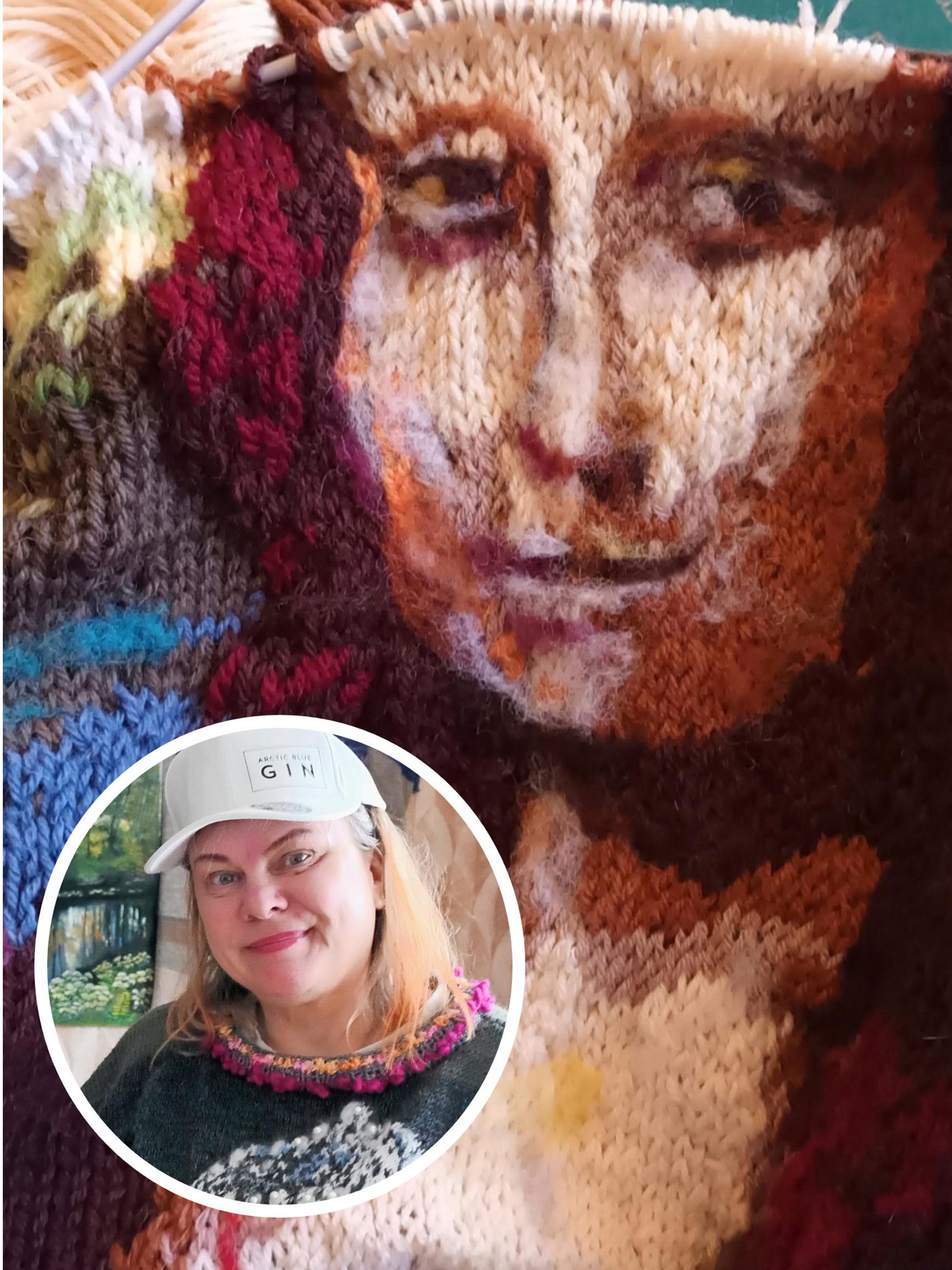 Oho, neulottu Mona Lisa ja Kullervo! Sirkka-Liisan taituroimat villapaidat ovat kuin taideteoksia