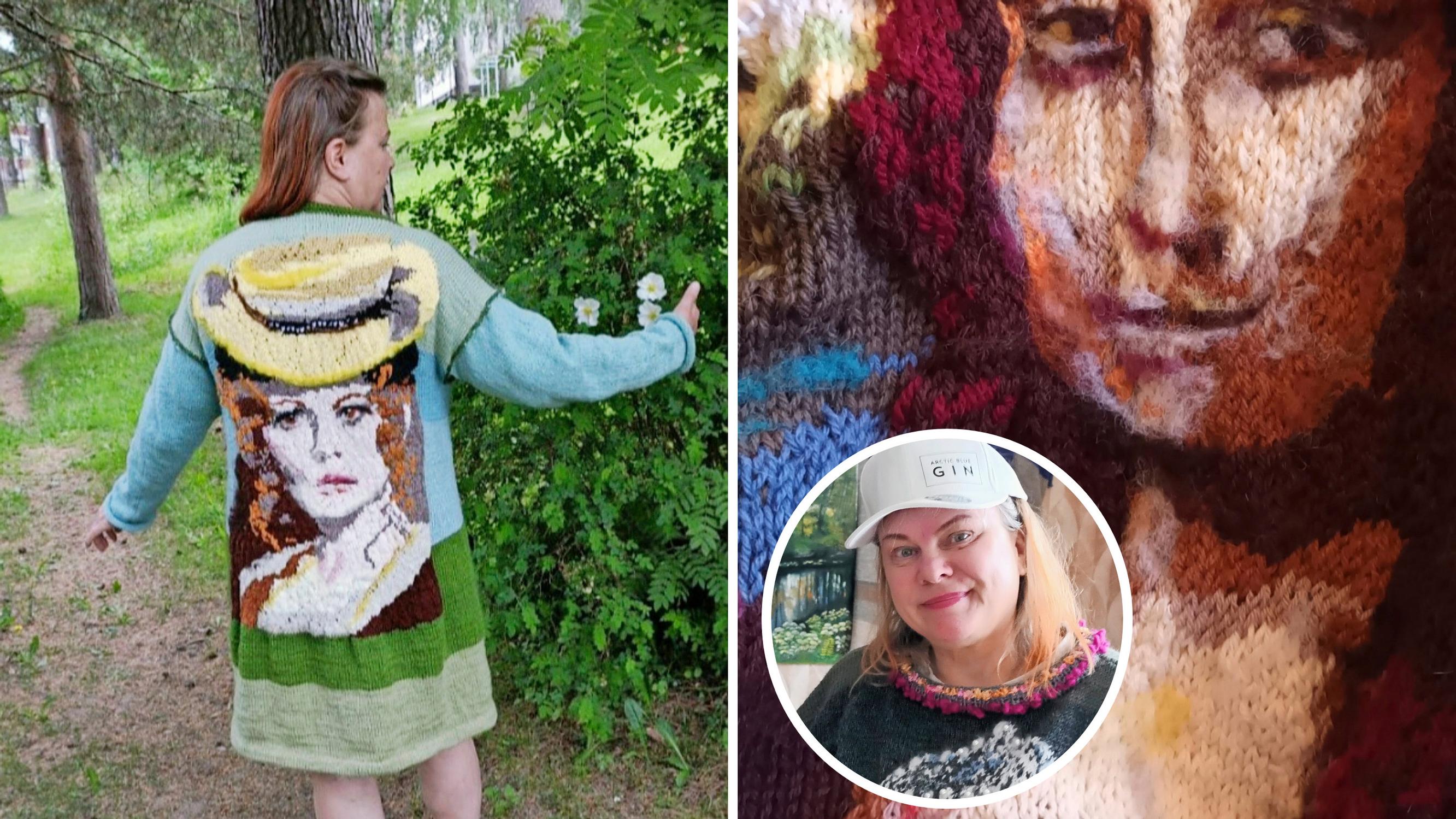 Oho, neulottu Mona Lisa ja Kullervo! Sirkka-Liisan taituroimat villapaidat ovat kuin taideteoksia