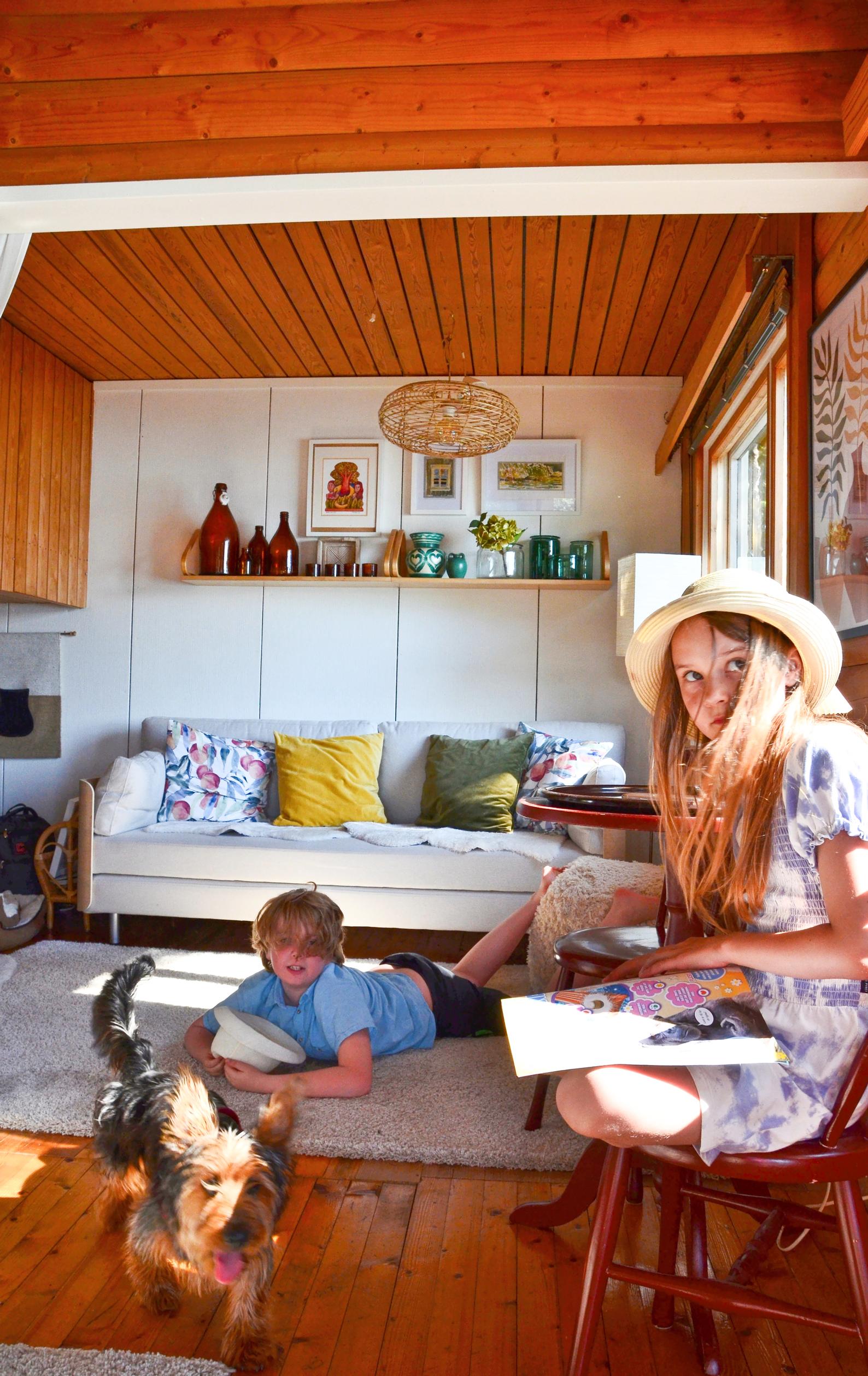 lapset lukevat mökillä