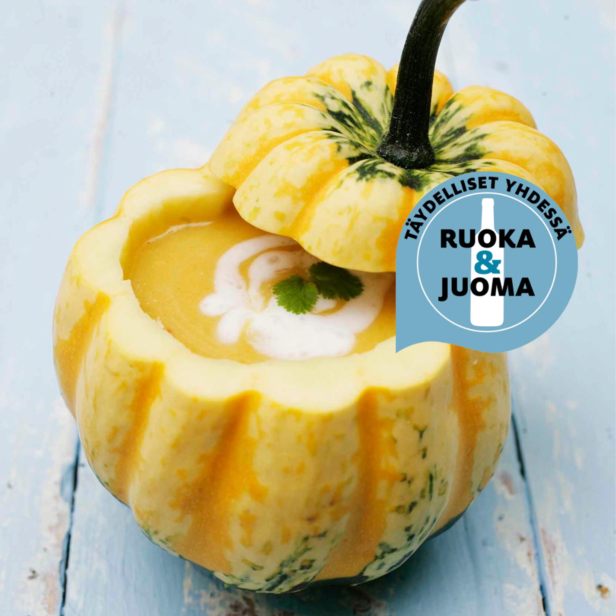 Täydelliset yhdessä: mausteinen kurpitsakeitto ja puolikuiva valkoviini